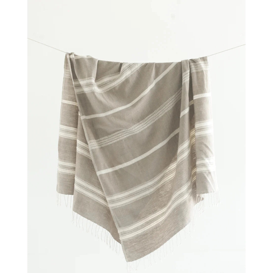 Aden Cotton Throw Blanket | Handwoven in Ethiopia- Stone/Natural