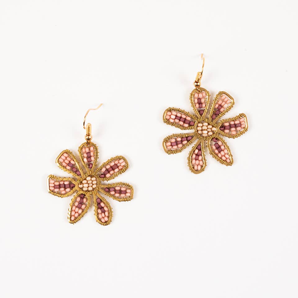 Beaded Daisy Earrings- Assorted Colors- Sold Individually