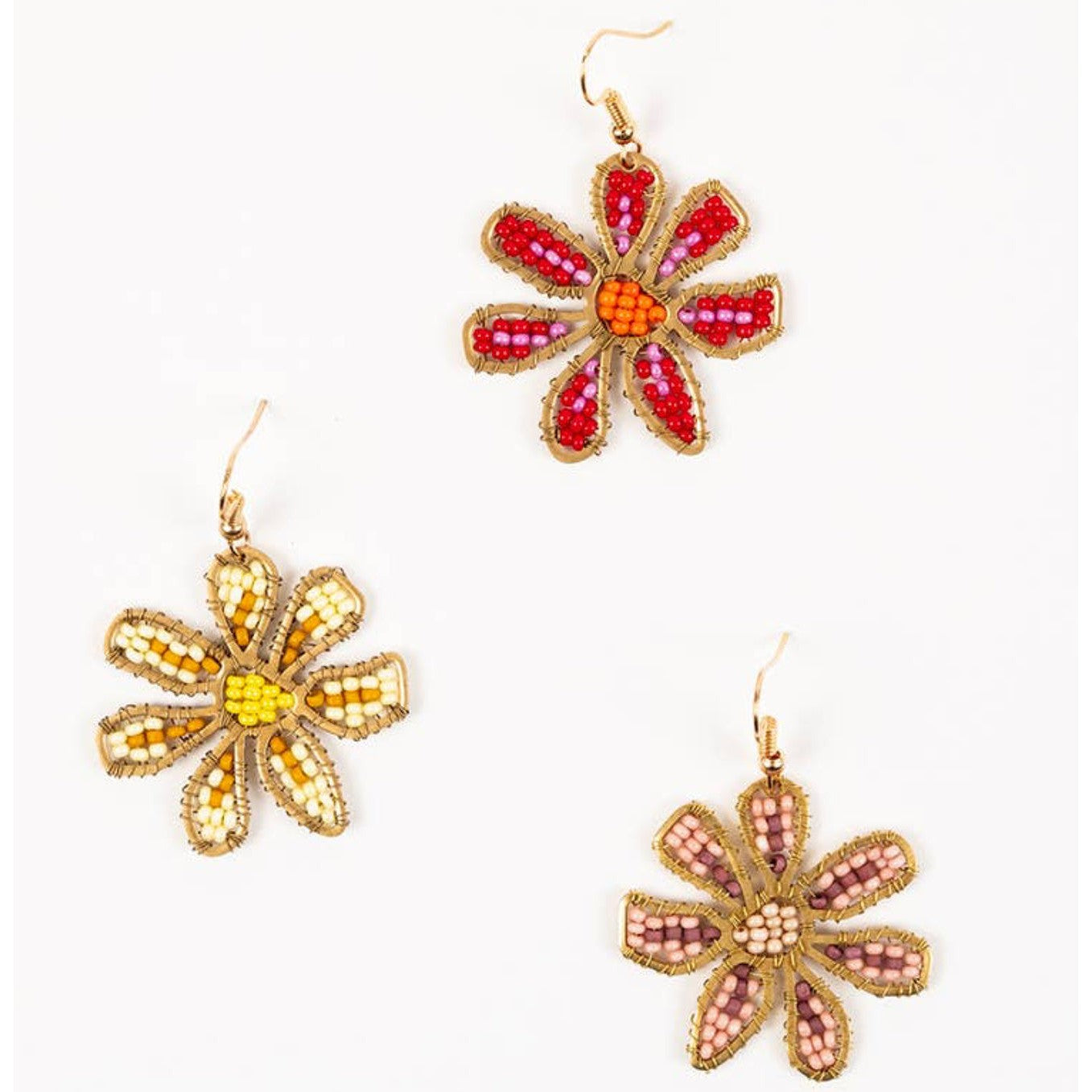 Beaded Daisy Earrings- Assorted Colors- Sold Individually