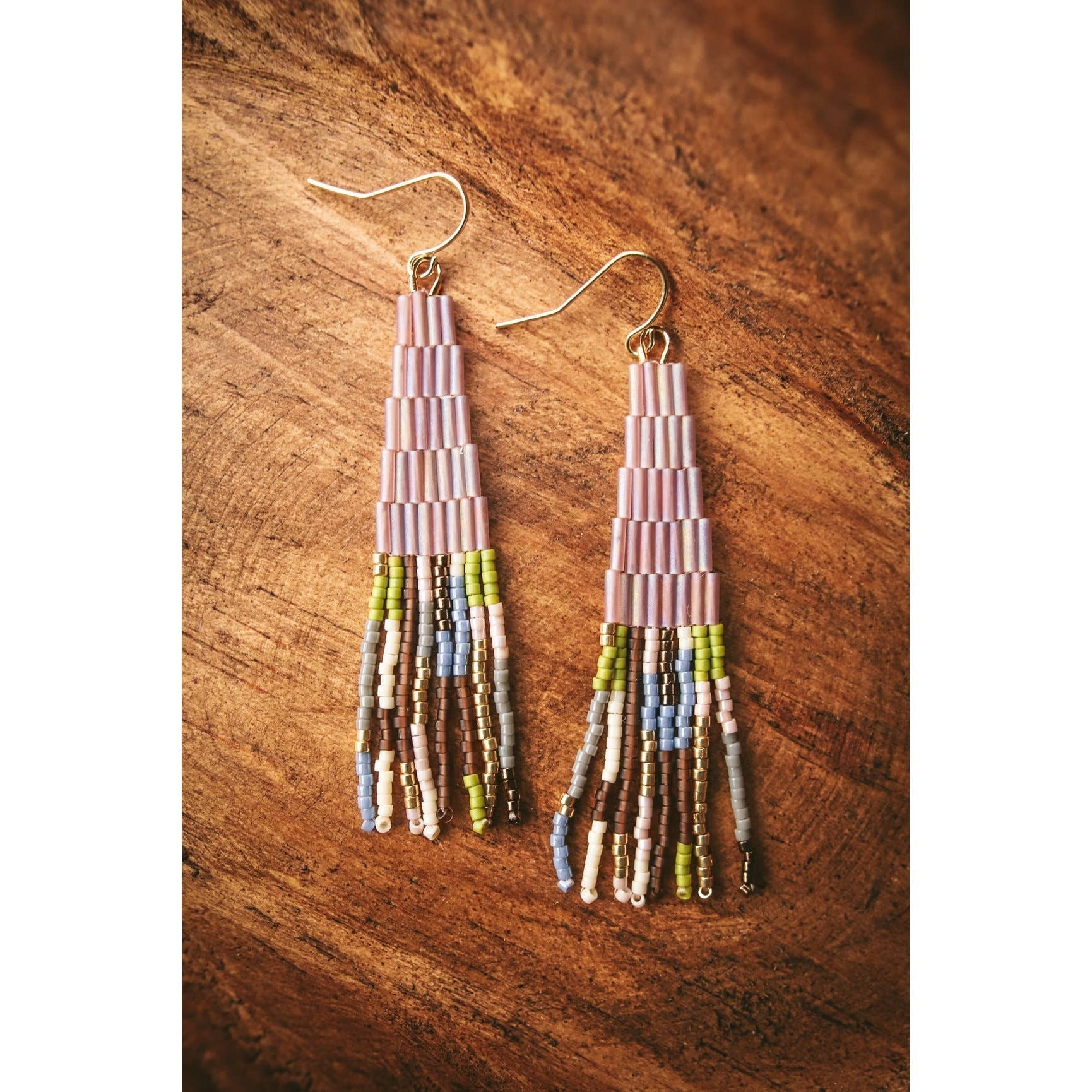 Beaded Handwoven Abstract Fringe Earrings- Assorted Colors