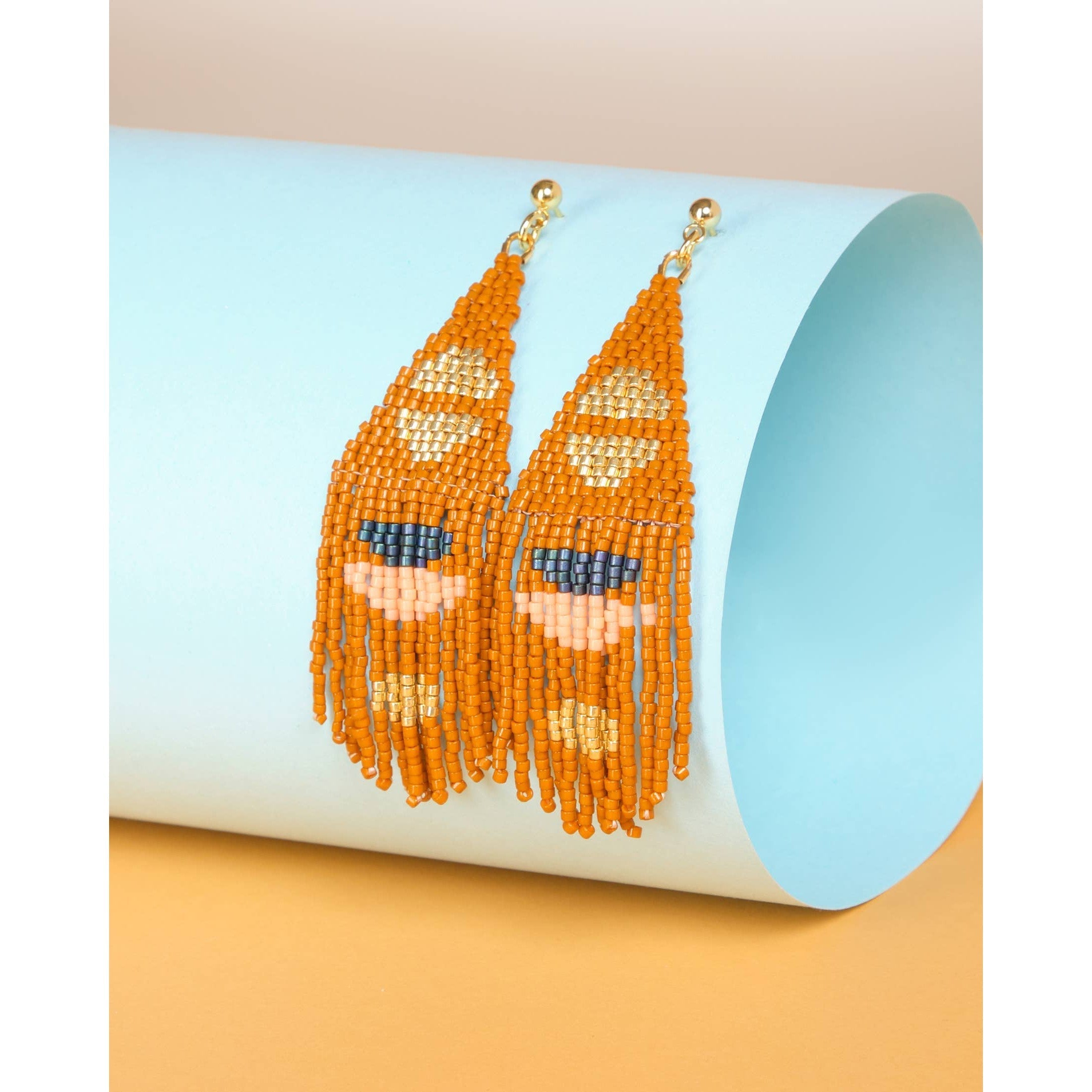 Beaded Handwoven Boho Half-Moon Fringe Earrings- Assorted Colors