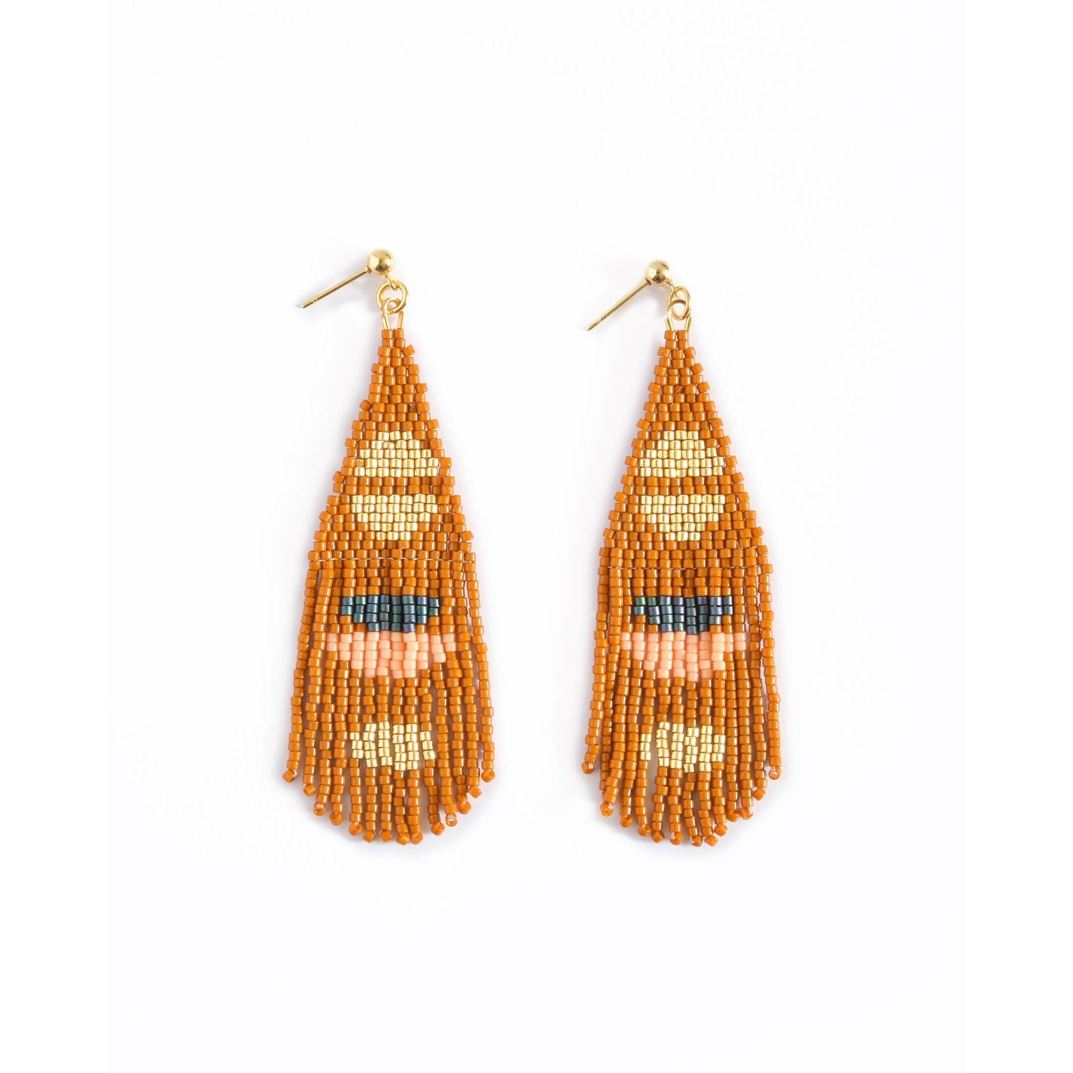 Beaded Handwoven Boho Half-Moon Fringe Earrings- Assorted Colors