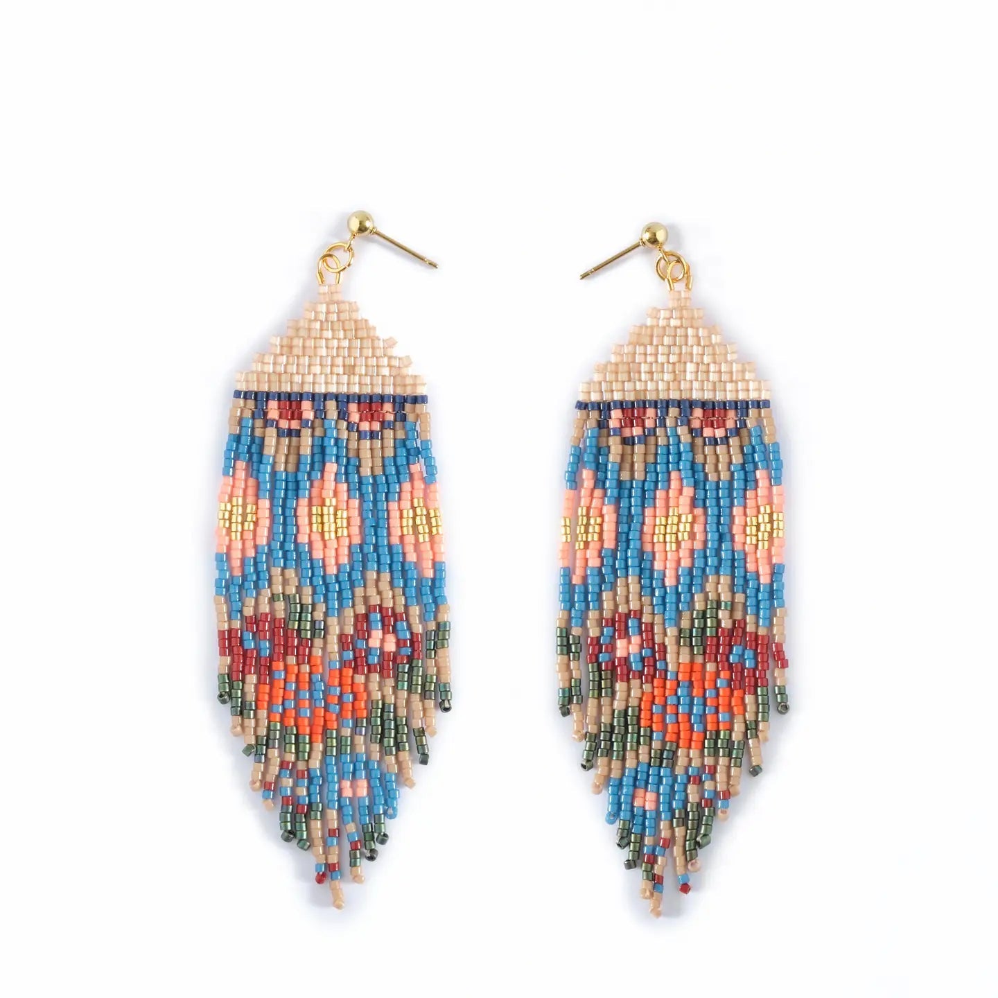 Beaded Handwoven Huipil Fringe Earrings -Assorted Colors
