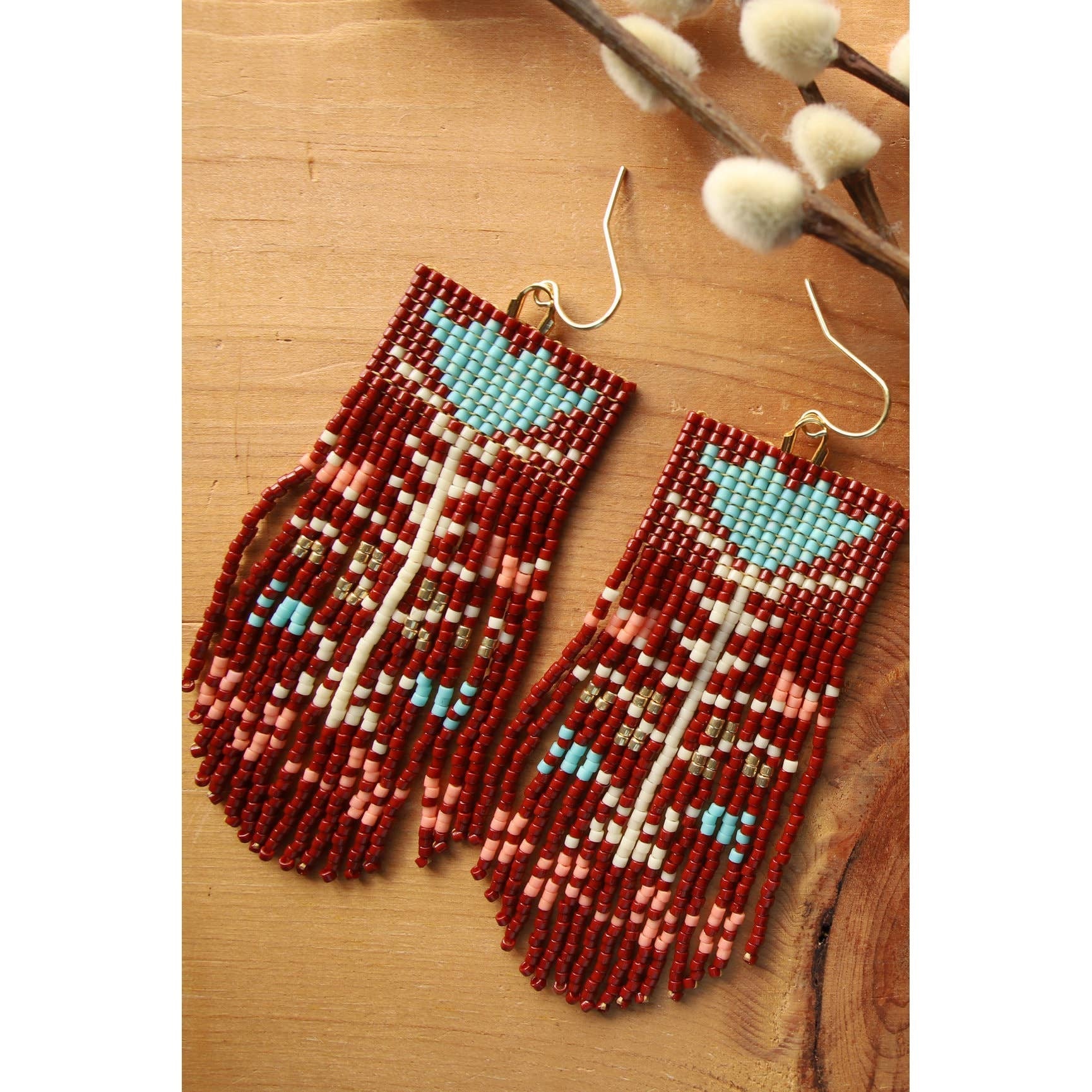 Beaded Handwoven Vintage Flower Fringe Earrings- Assorted Colors