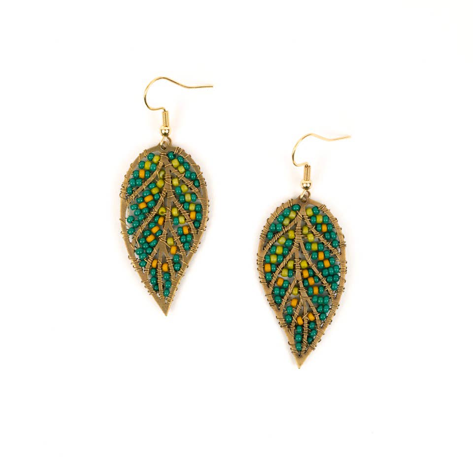 Beaded Leaves Earring- Assorted Colors- Sold Individually