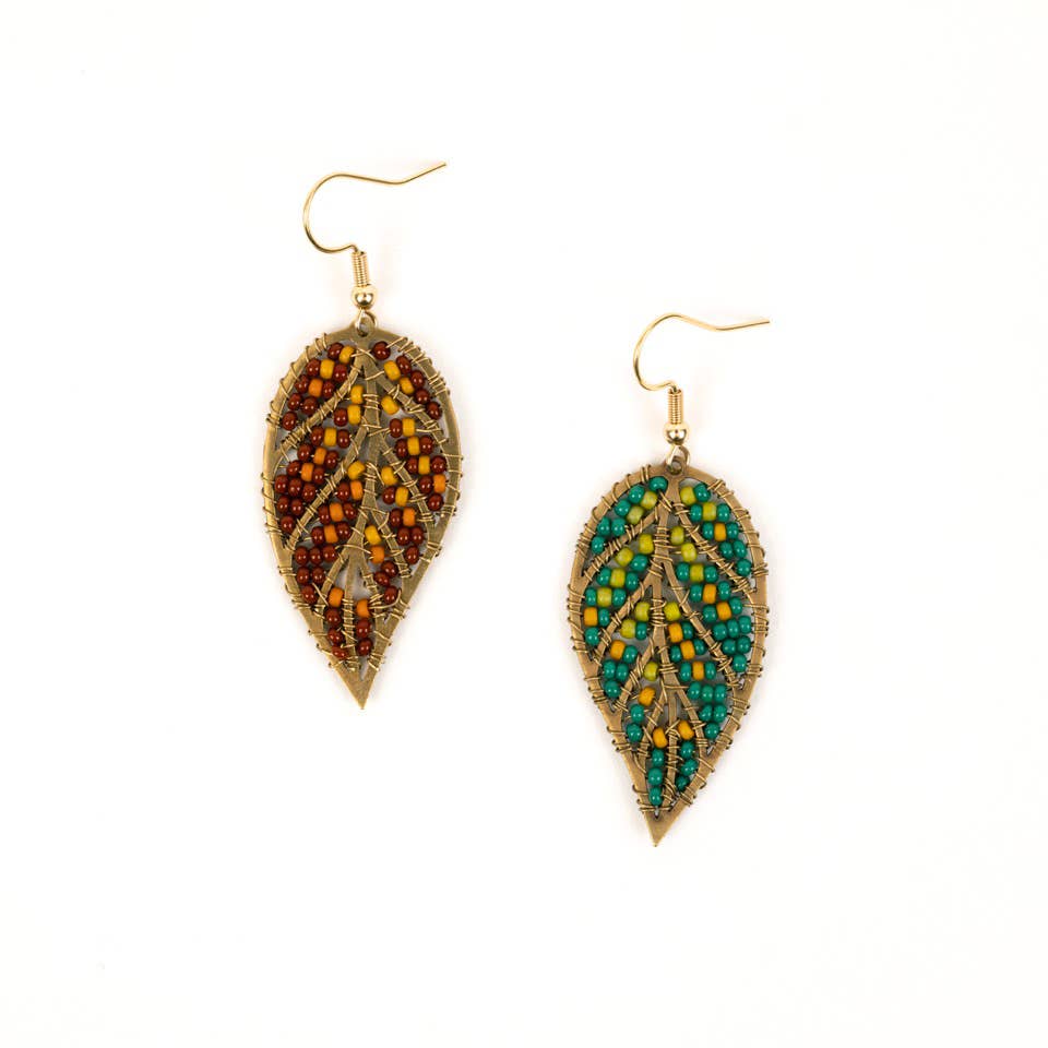 Beaded Leaves Earring- Assorted Colors- Sold Individually