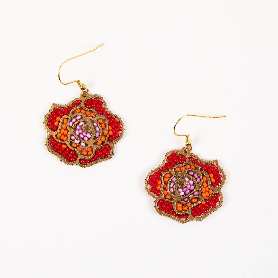 Beaded Rose Earrings- Assorted Colors- Sold Individually