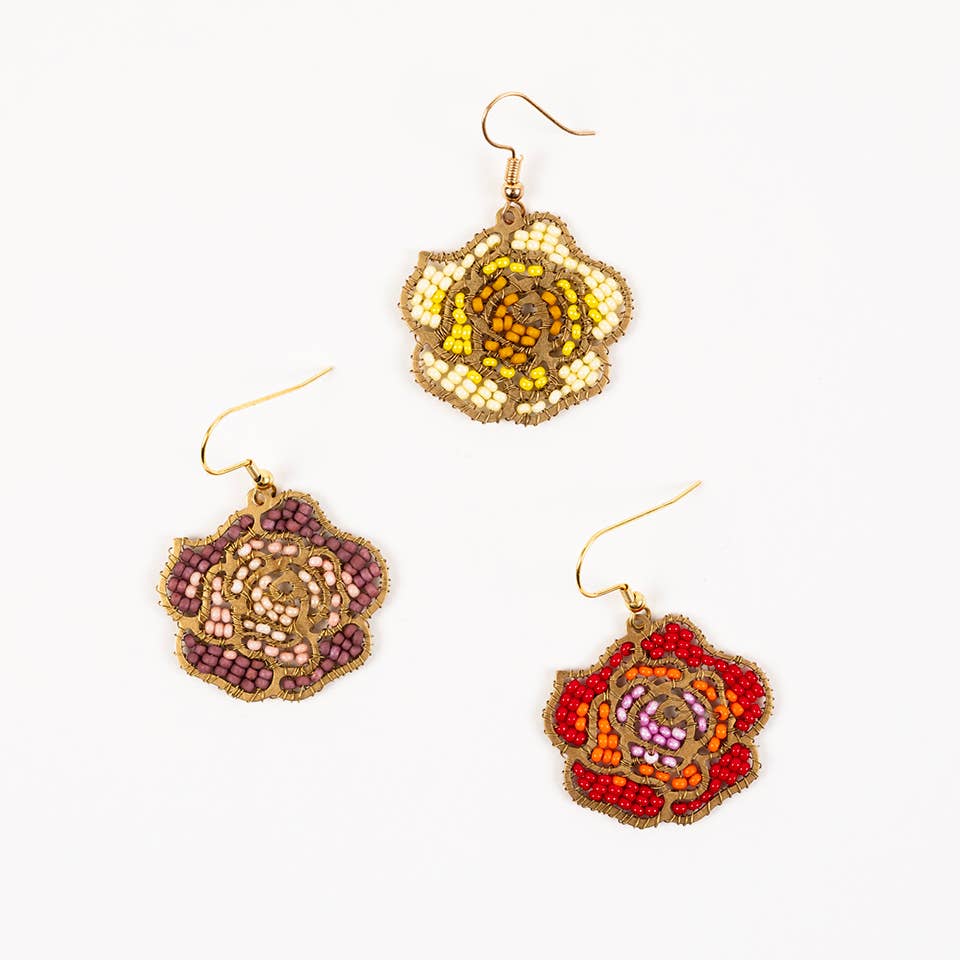 Beaded Rose Earrings- Assorted Colors- Sold Individually