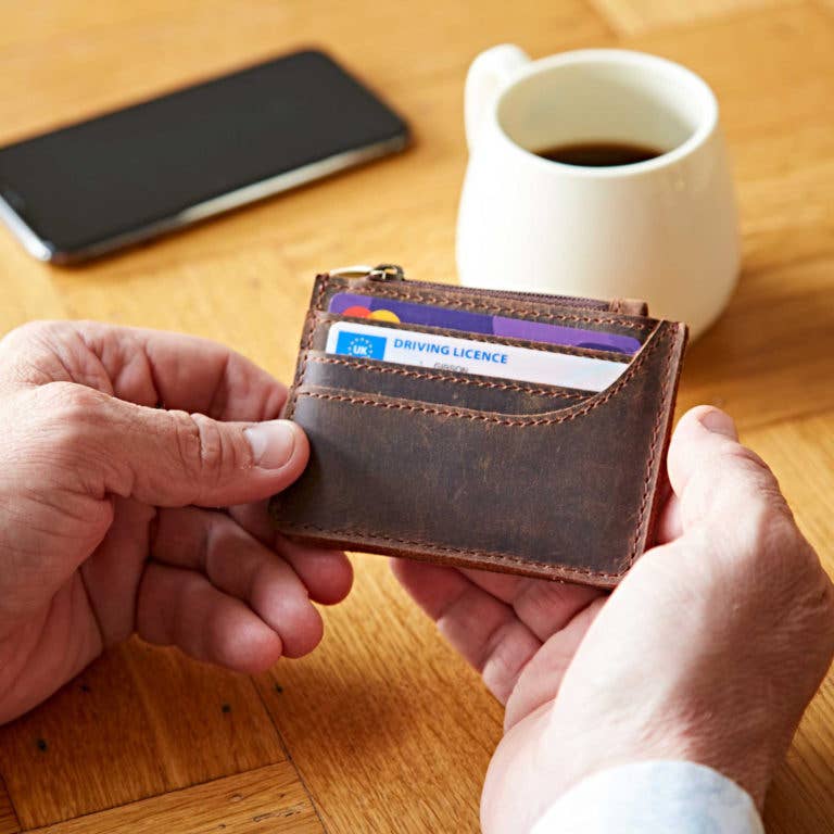 Brown Buffalo Leather Slim Zipped Card Holder
