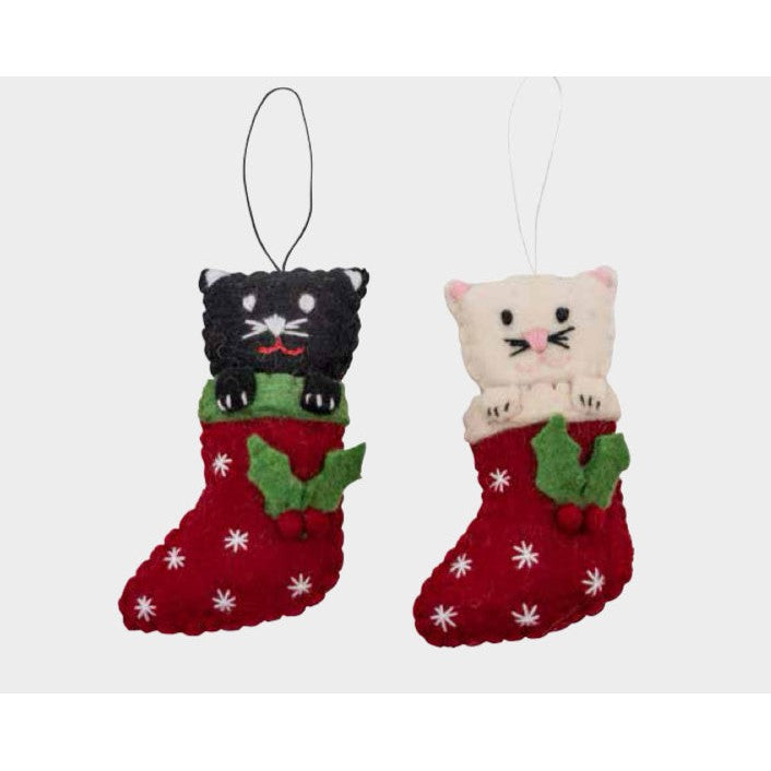 Cat in Stocking Ornament- Assorted Colors- Sold Individually