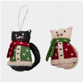 Cat with Christmas Coat Ornament - Assorted Colors- Sold Individually