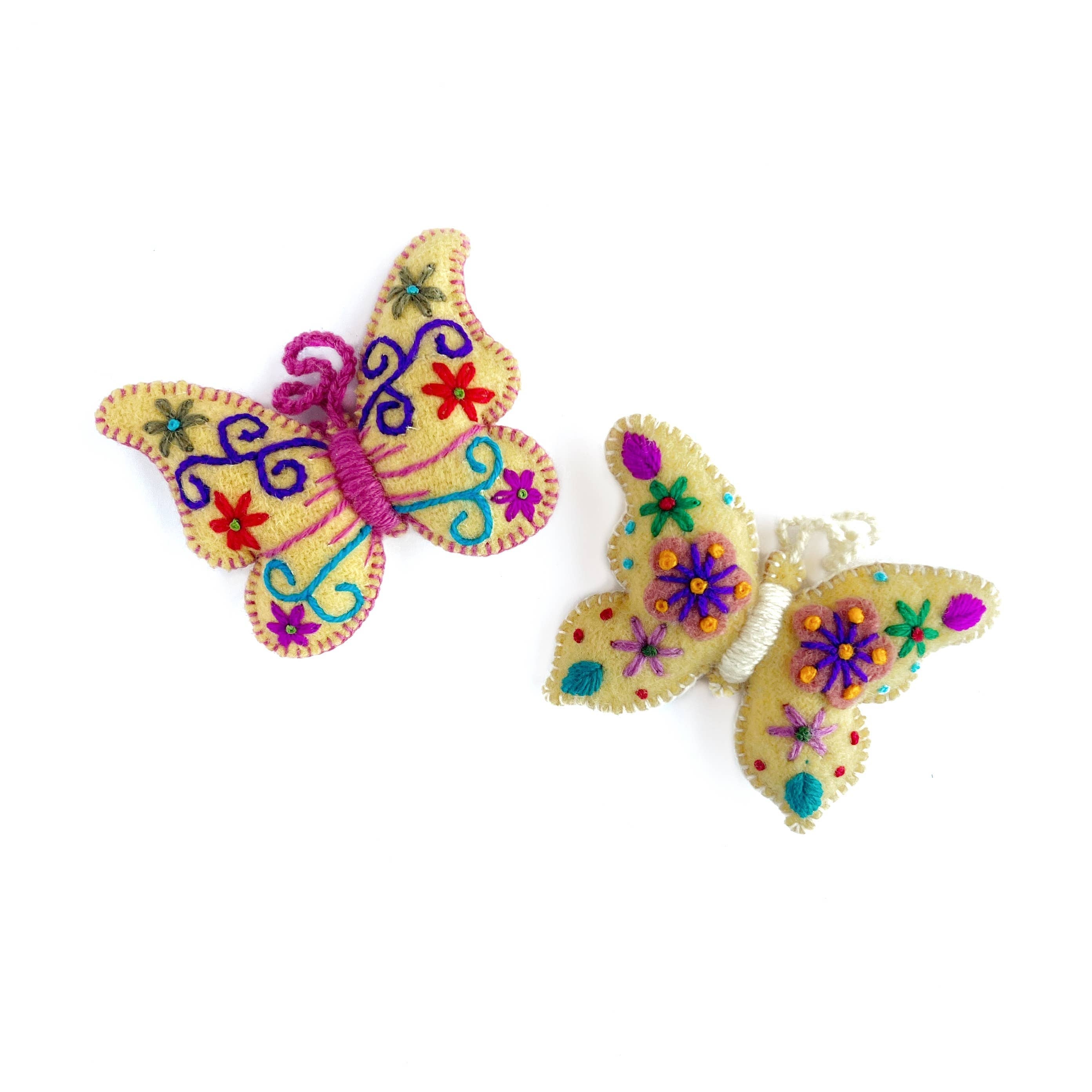 Colorful Embroidered Wool Butterfly Ornament- Sold Individually- Assorted Colors and Styles