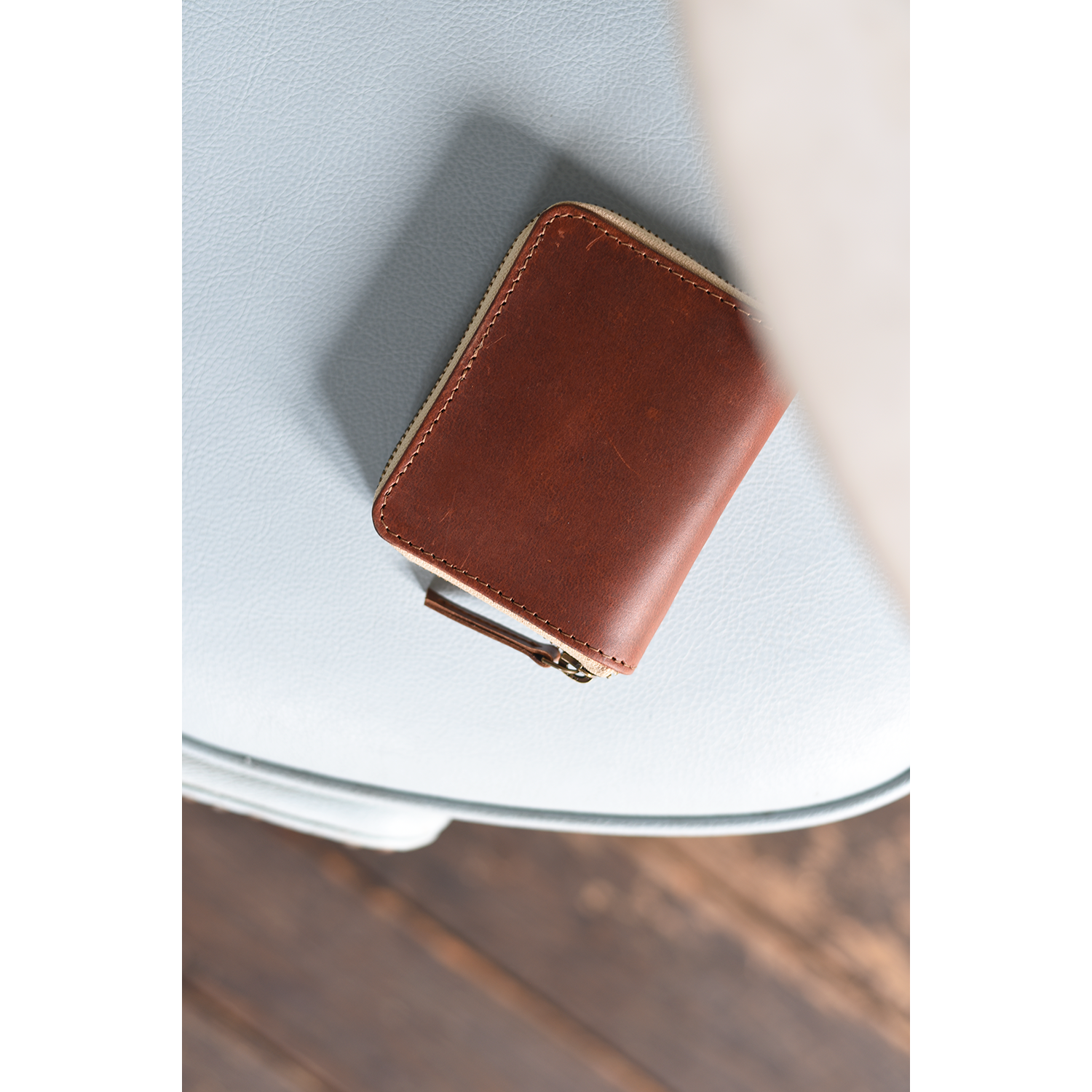Compact Leather Wallet with Zipper