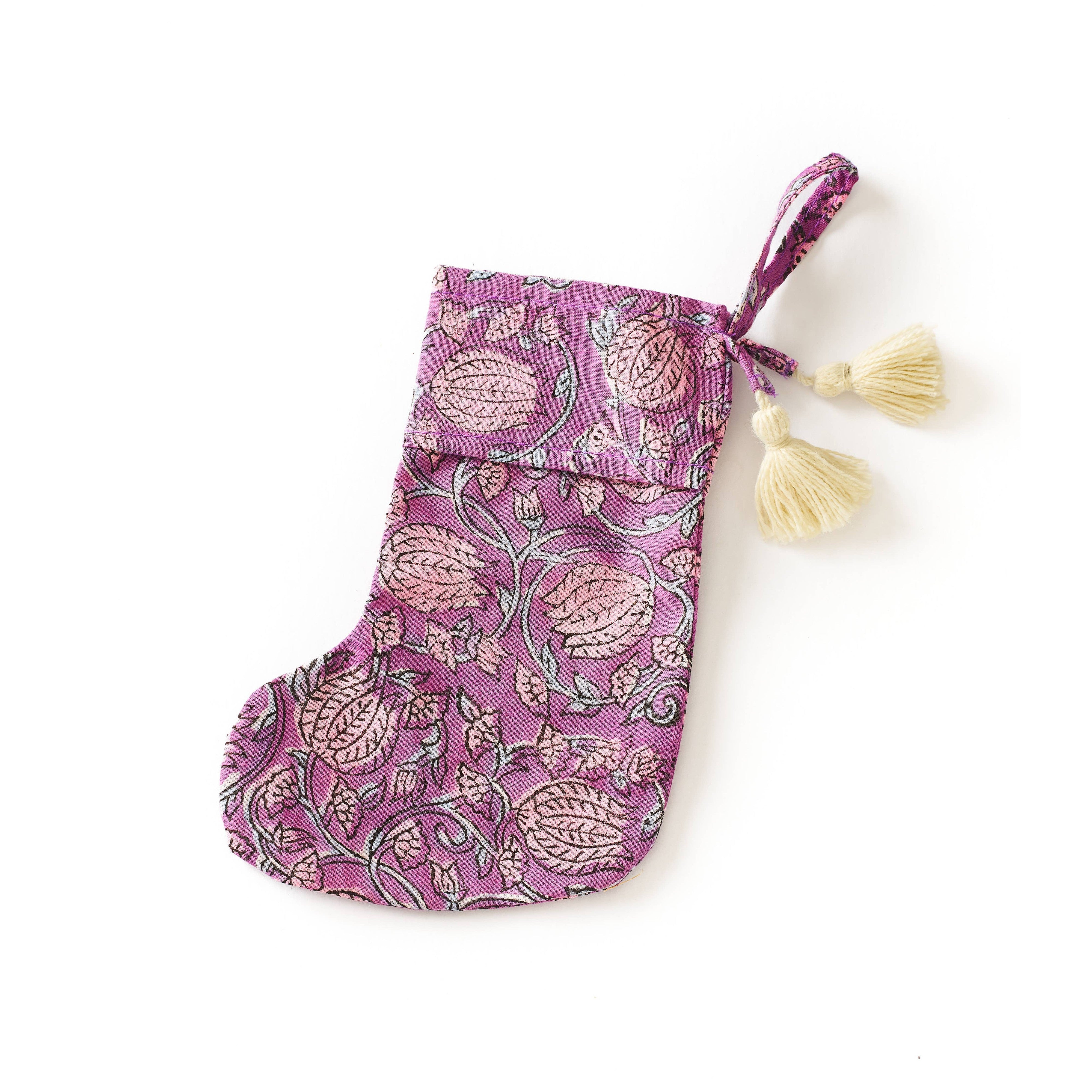 Cotton Mini Holiday Stocking - Assorted Hand Block Print