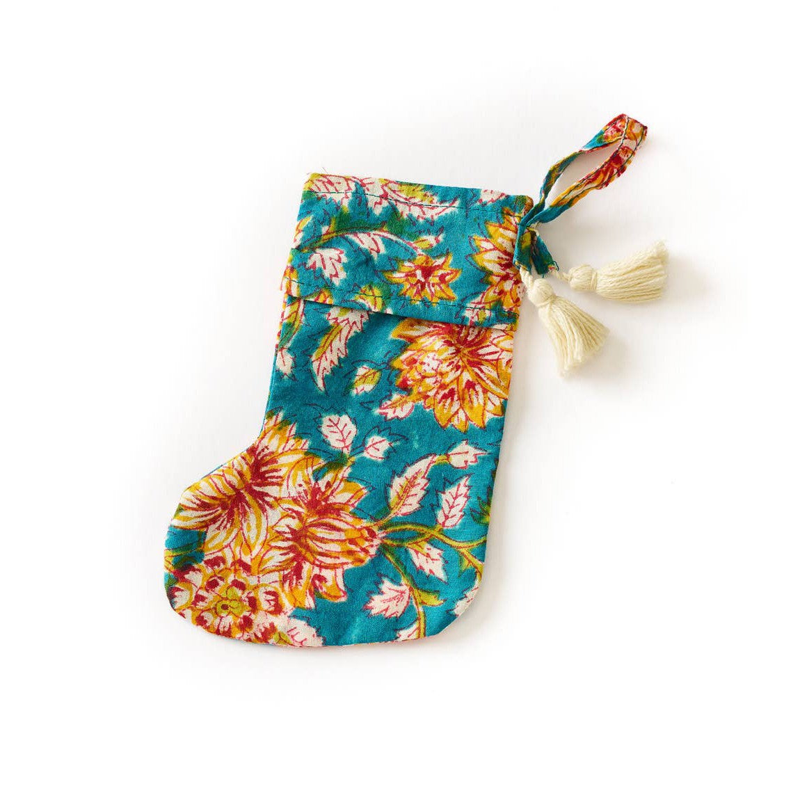 Cotton Mini Holiday Stocking - Assorted Hand Block Print