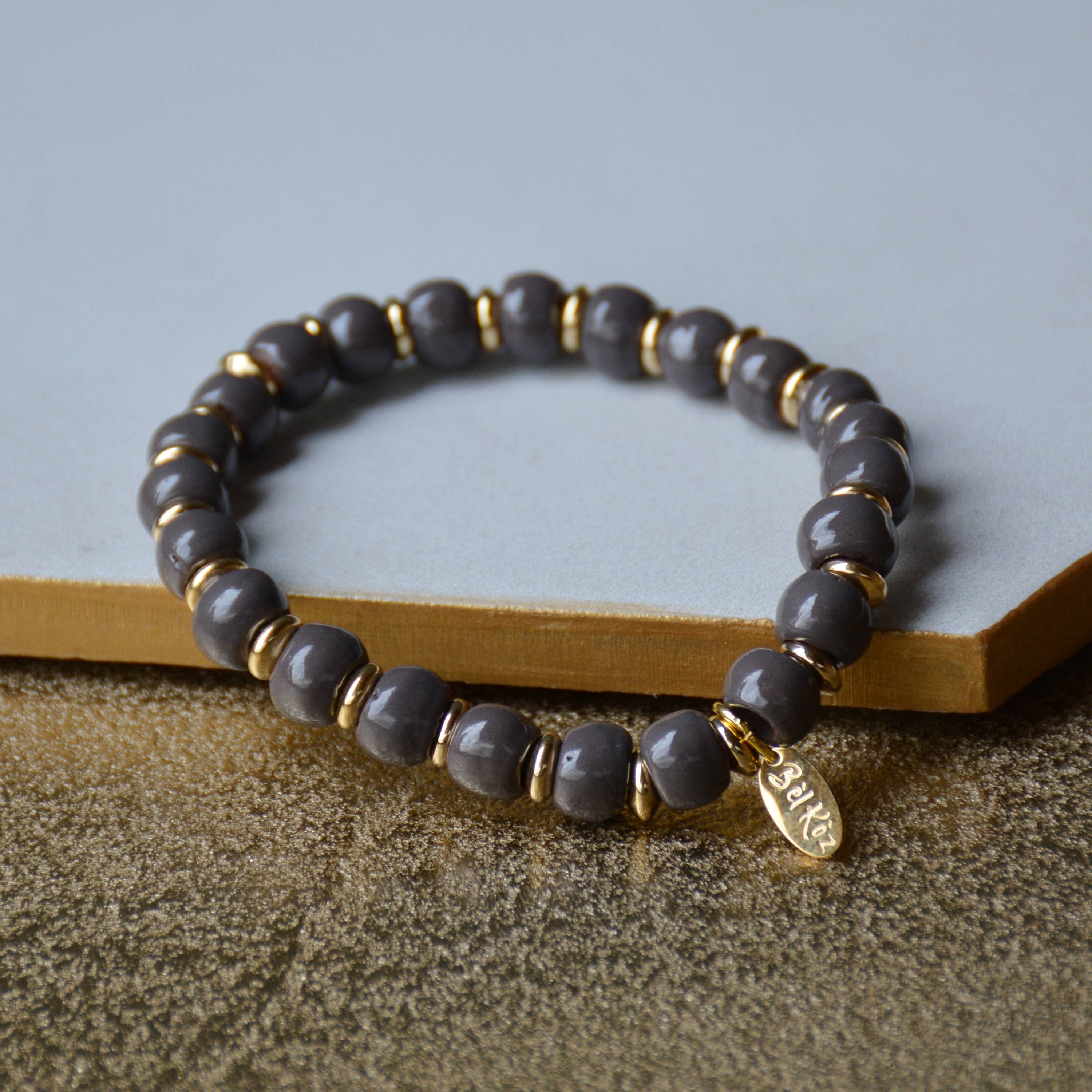 Dark Taupe Gold Accent Bracelet