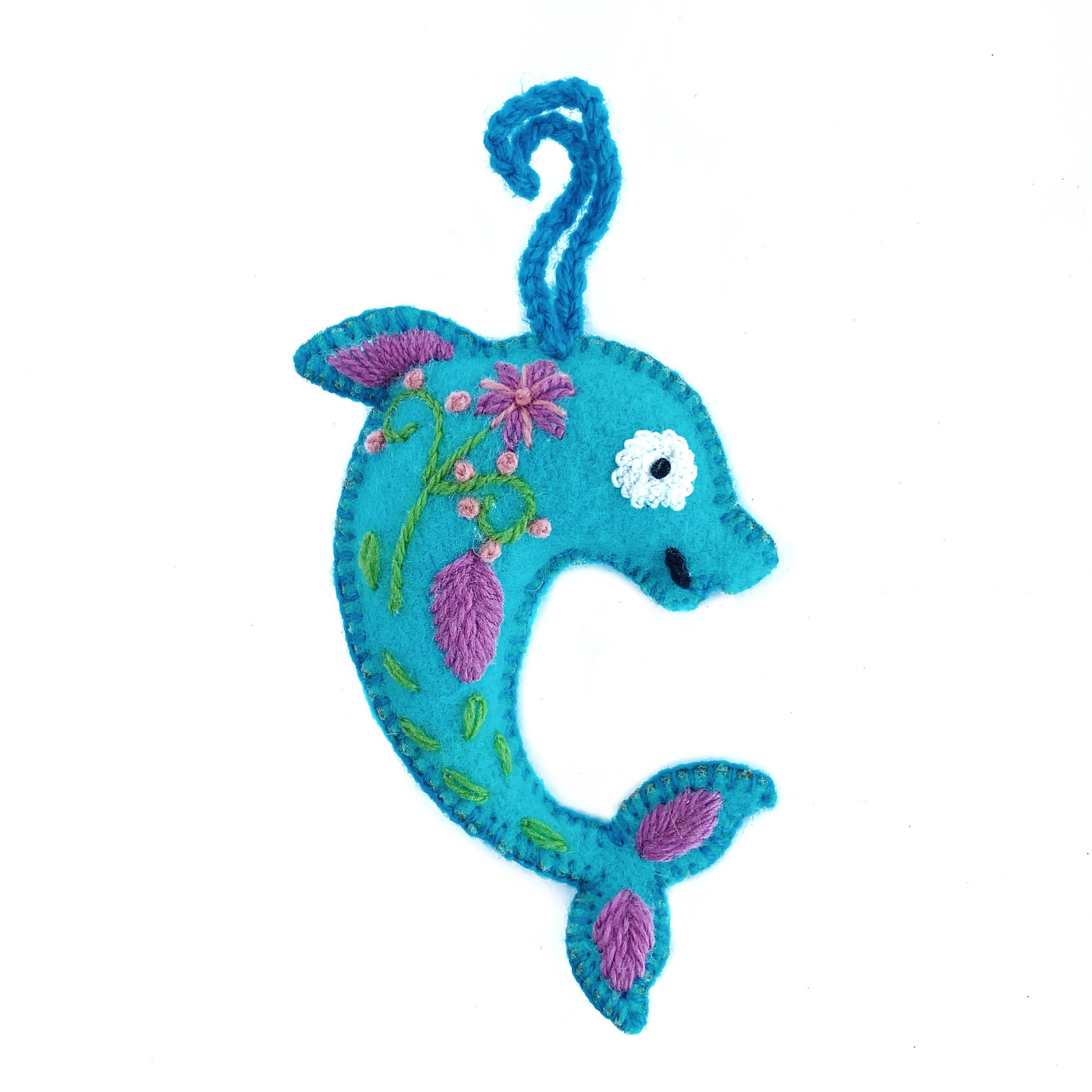 Dolphin Embroidered Wool Ornament