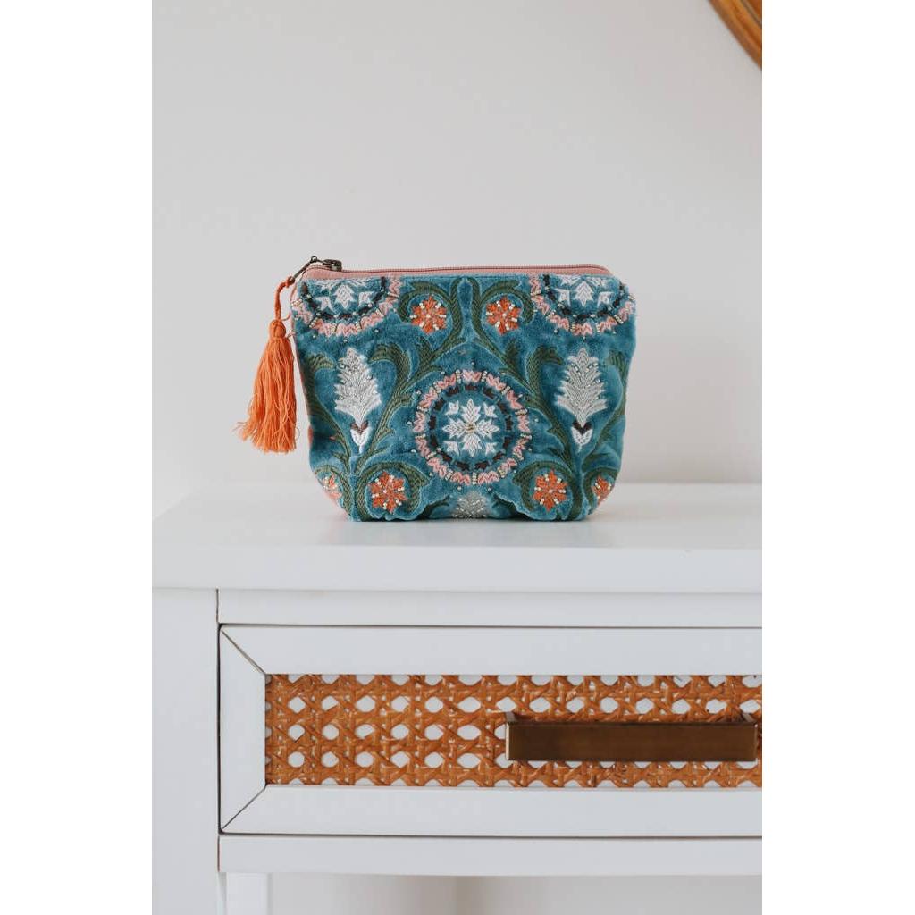 Embroidered Velvet Pouch