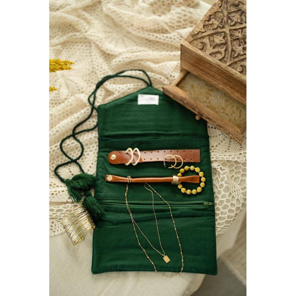 Emerald Velvet Jewelry Roll