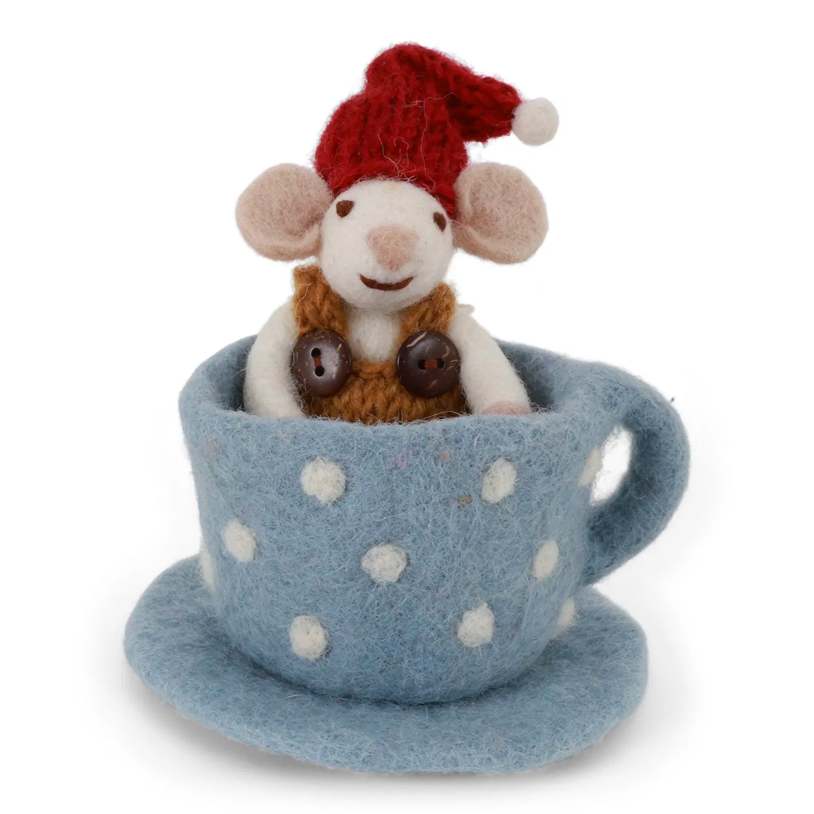 Felt Mouse in Blue Tea Cup Ornament