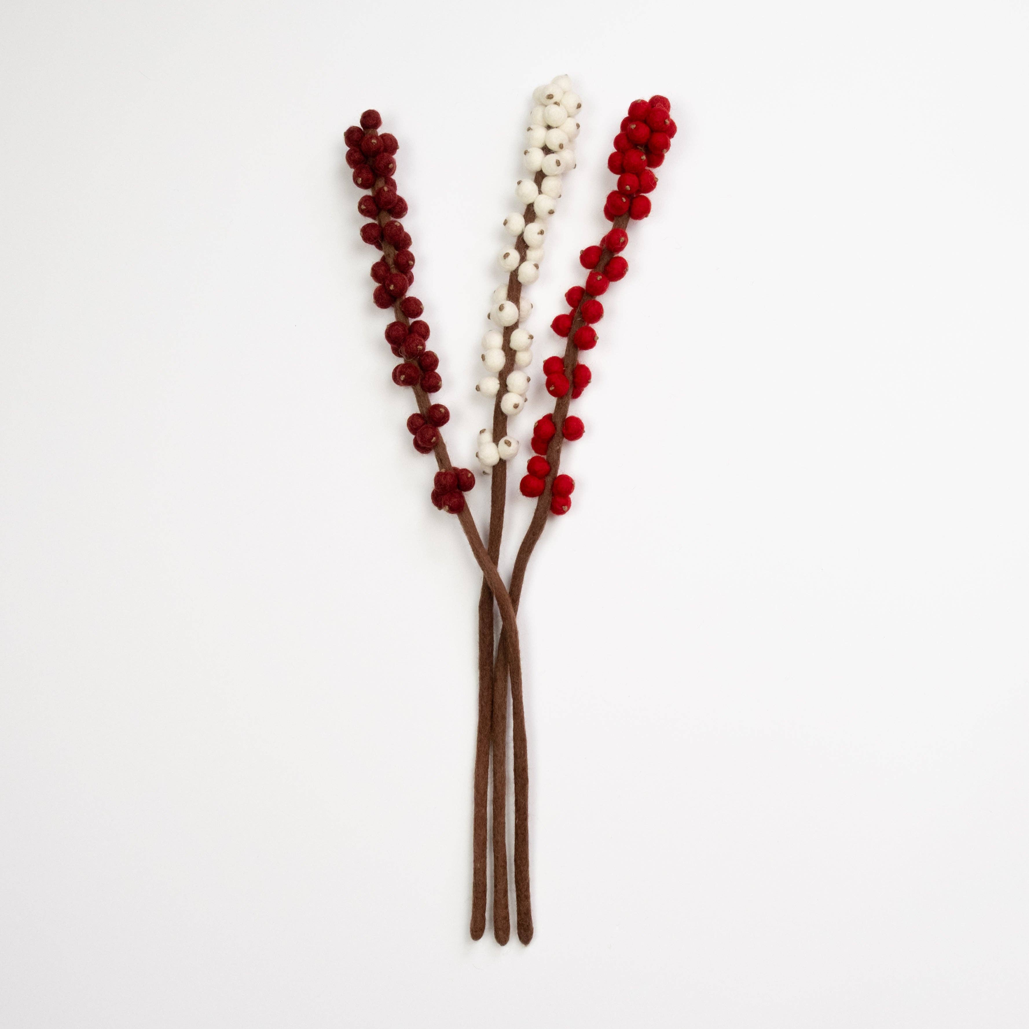Felt Winterberry Ilex Stem- Assorted Colors- Sold Individually