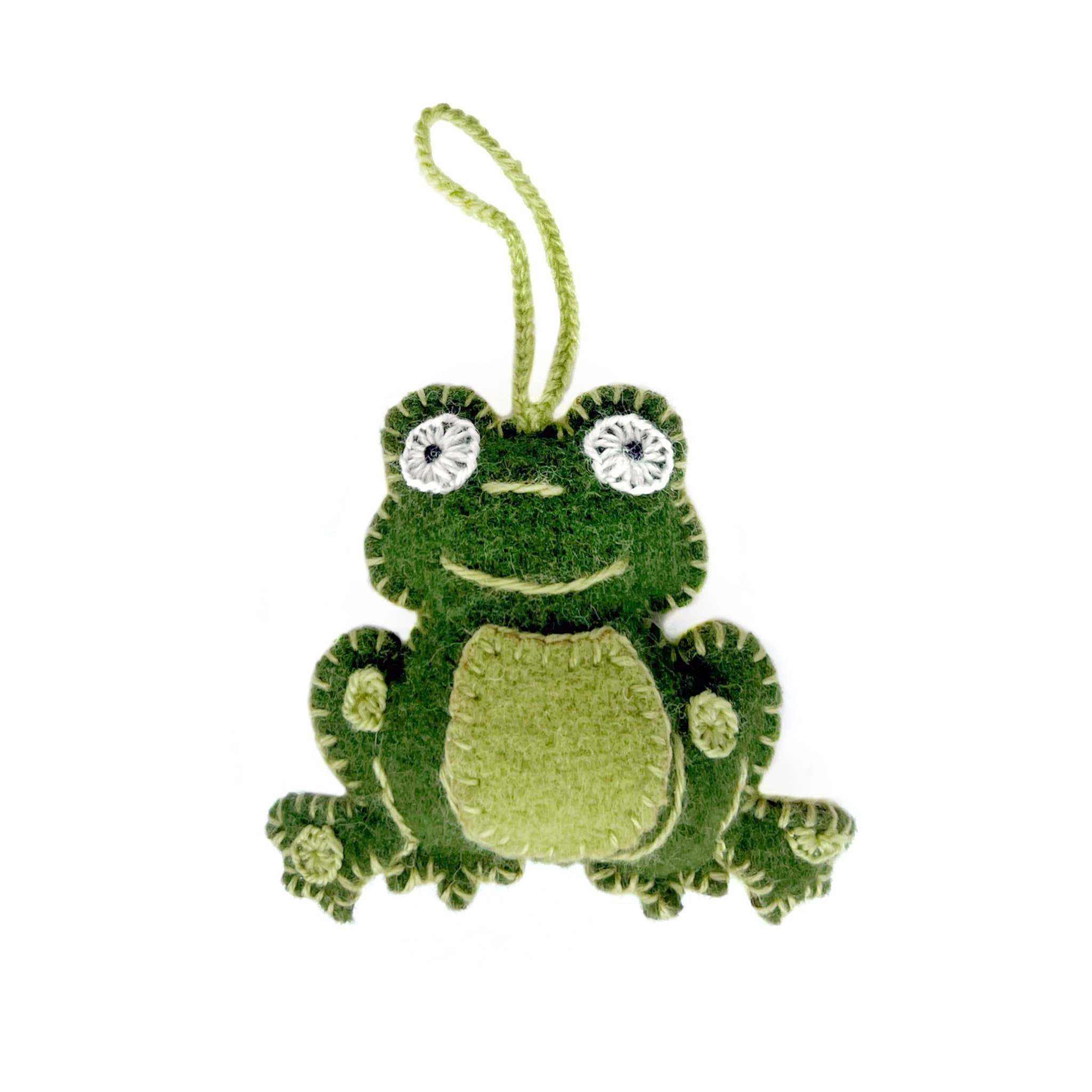 Frog Embroidered Wool Ornament
