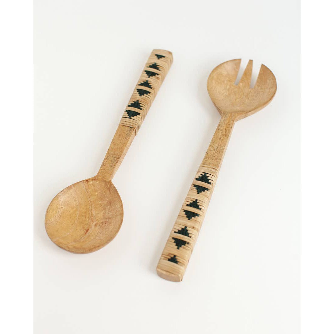 Geo Woven Wood Salad Servers