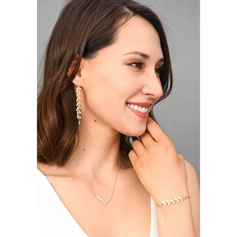 Graceful Willow Zircon and Gold Dangle Earrings