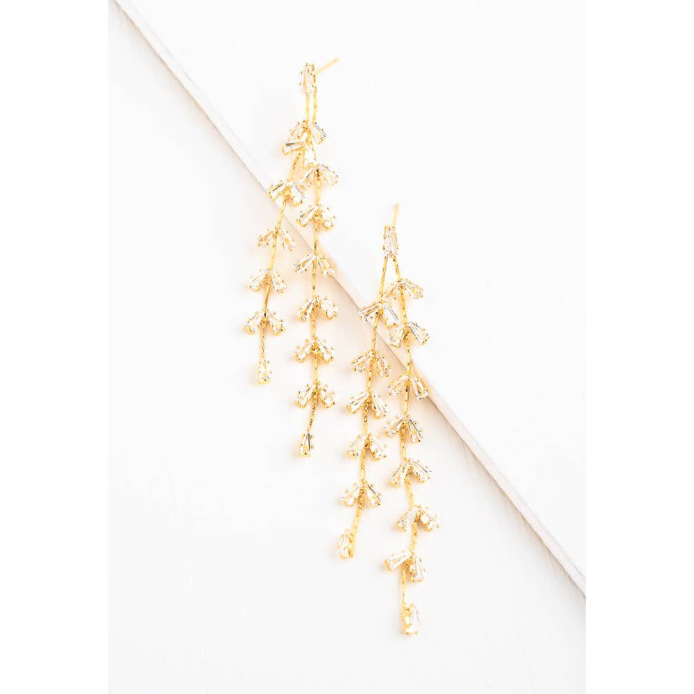 Graceful Willow Zircon and Gold Dangle Earrings