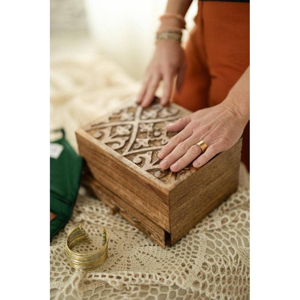 Hand-carved Mango Wood Jewelry Box (*Local Pickup/Local Delivery Only)