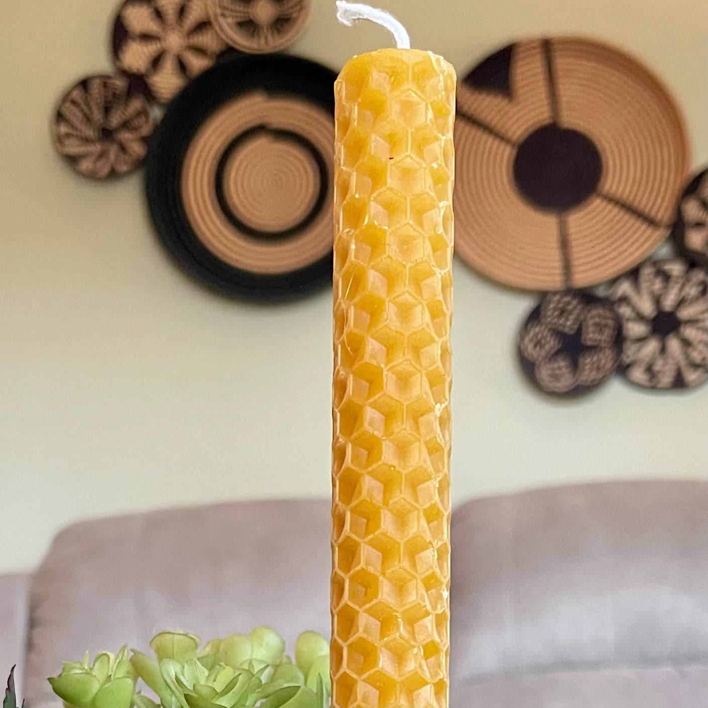 Honeycomb Beeswax Taper Candle Pair