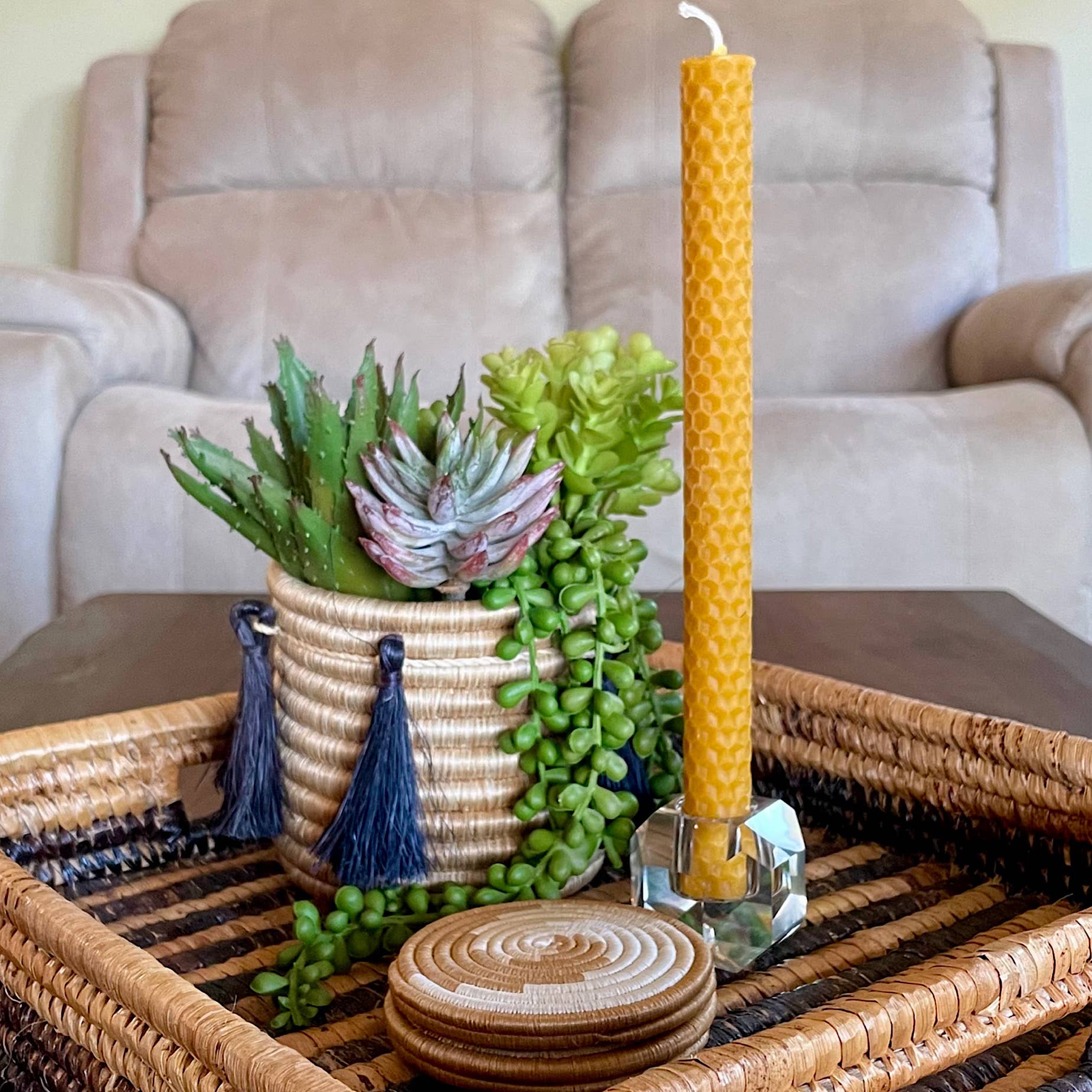 Honeycomb Beeswax Taper Candle Pair
