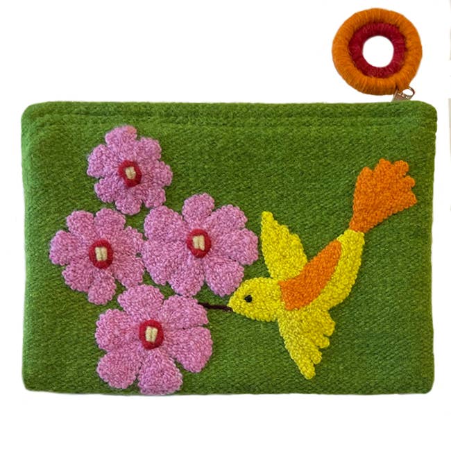 Hummingbird Embroidered Wool Pouch