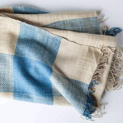 Indigo Border Throw, Cruelty-free Silk with Natural Dyes