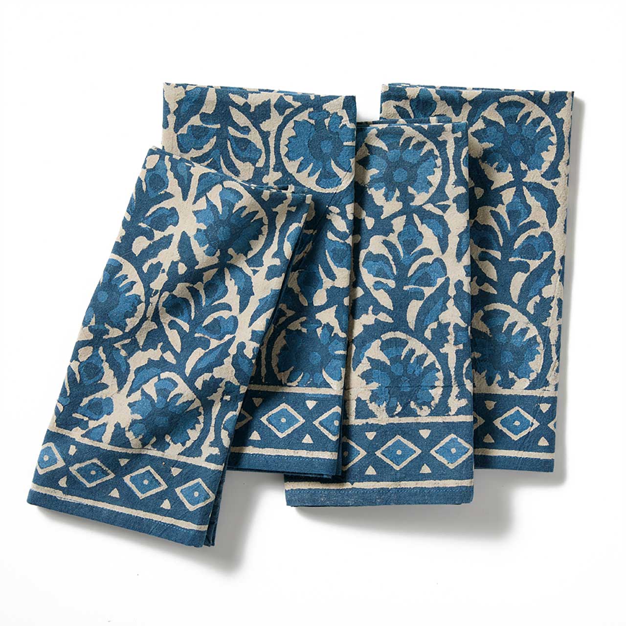 Indigo Dabu Jasmine Block Print Napkins - Set of 2