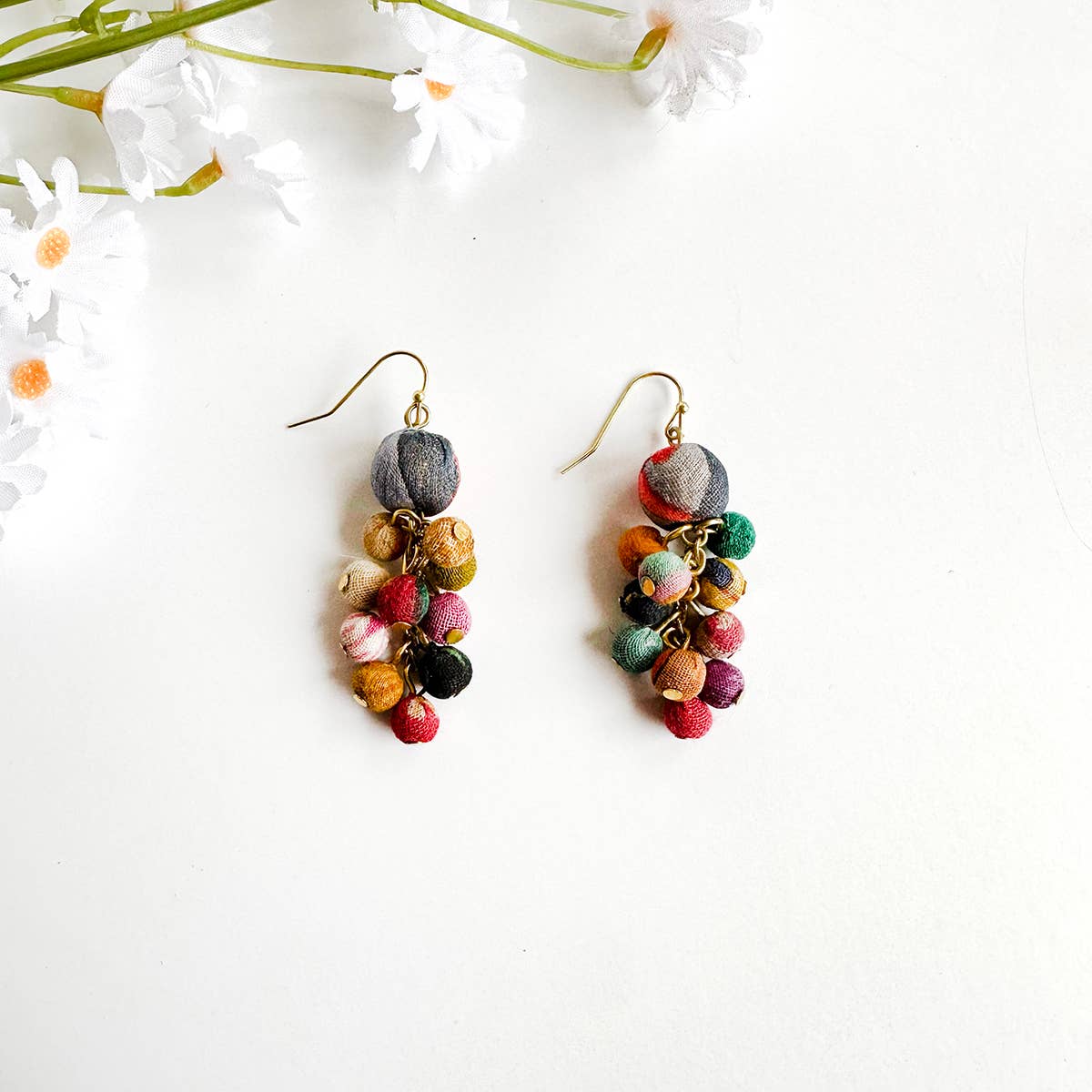 Kantha Dangle Cluster Earrings