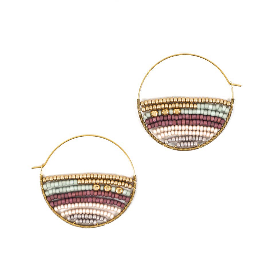 Layered Stripes Bead Hoop Earrings- Assorted Colors
