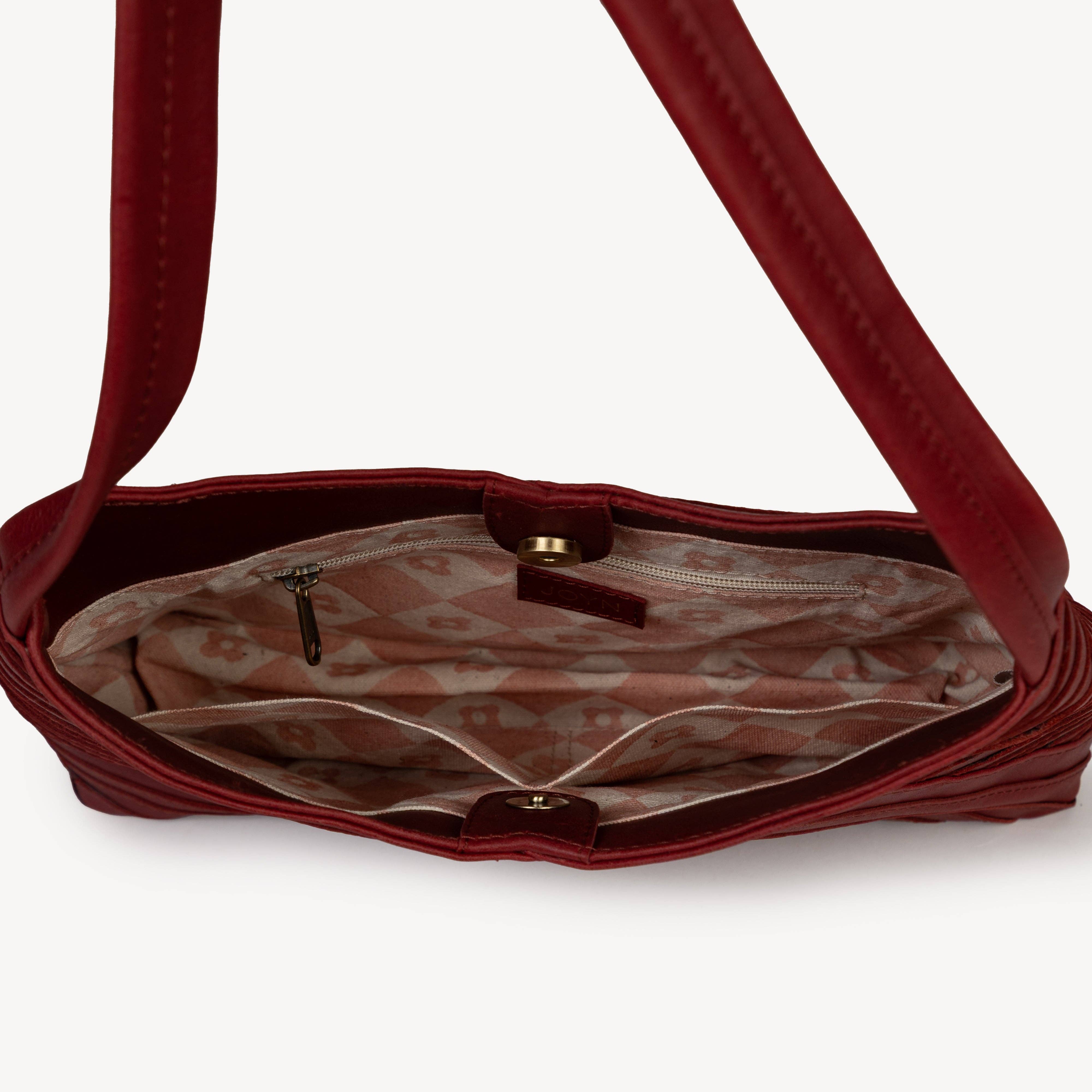 Leather Crisscross Handbag - Cherry