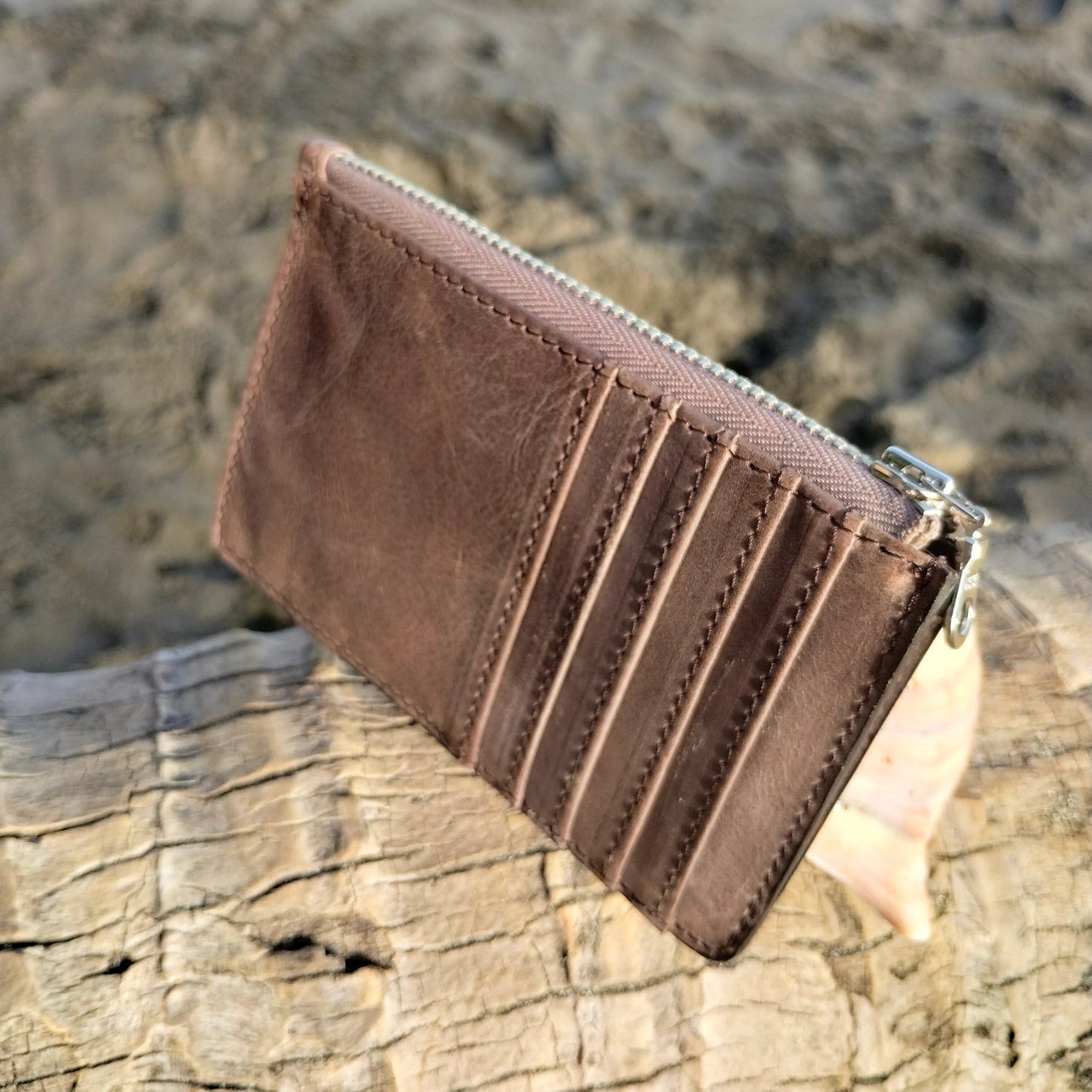 Leather Zippered Card Wallet - Assorted Colors- Sold Individually
