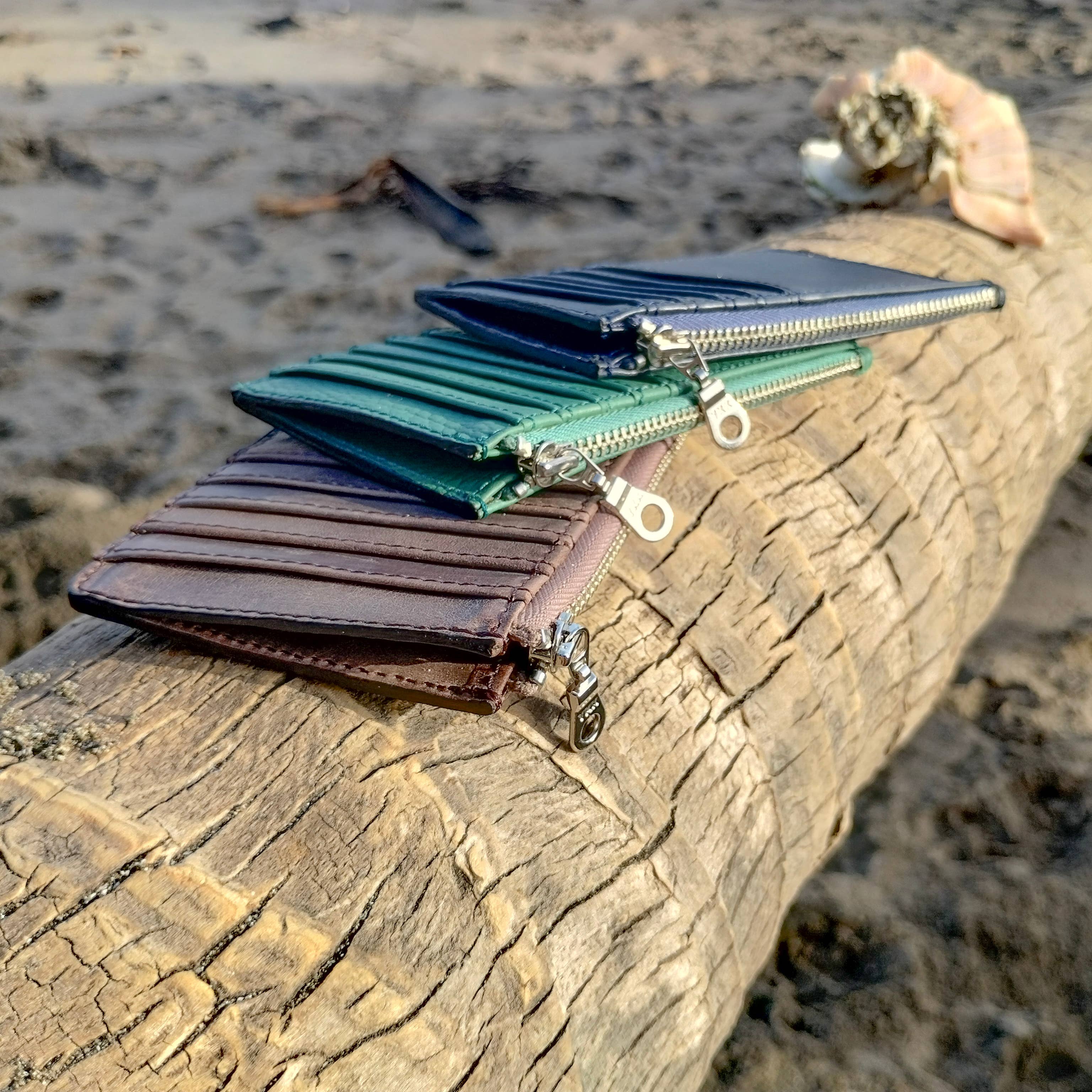 Leather Zippered Card Wallet - Assorted Colors- Sold Individually