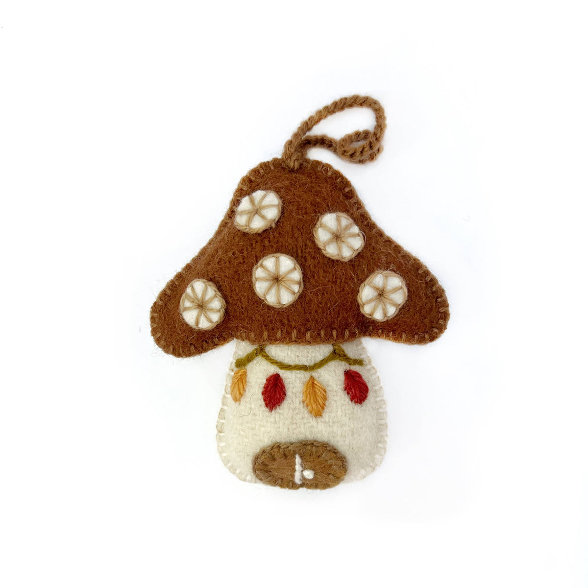 Mushroom House Embroidered Wool Ornament