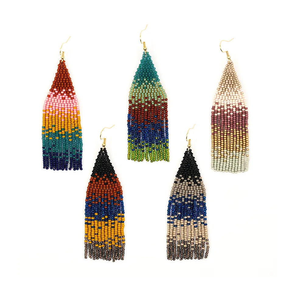 Ombre Beaded Fringe Earrings- Sold Individually- Assorted Colors