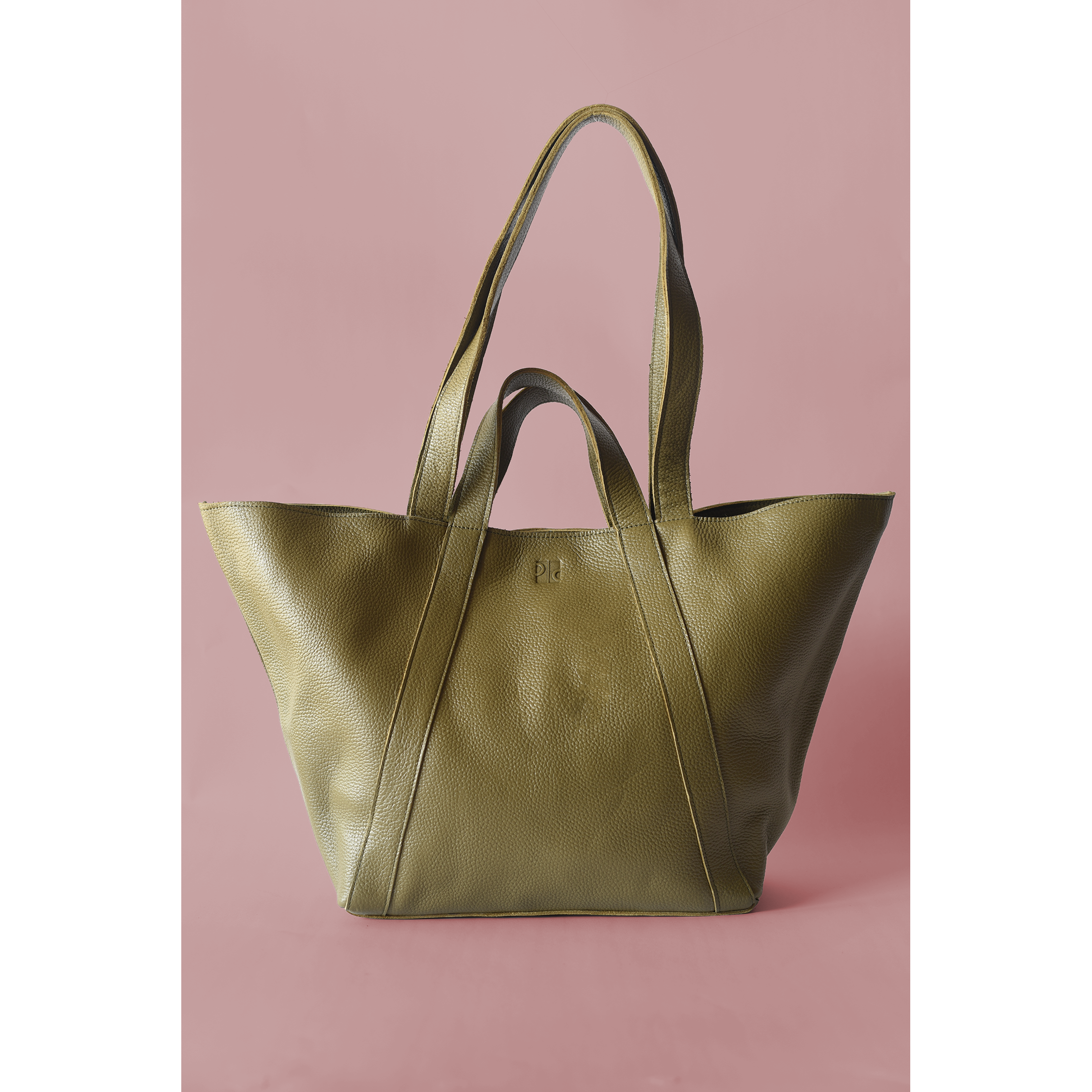 Pebbled Olive Green Leather Origami Shoulder Bag