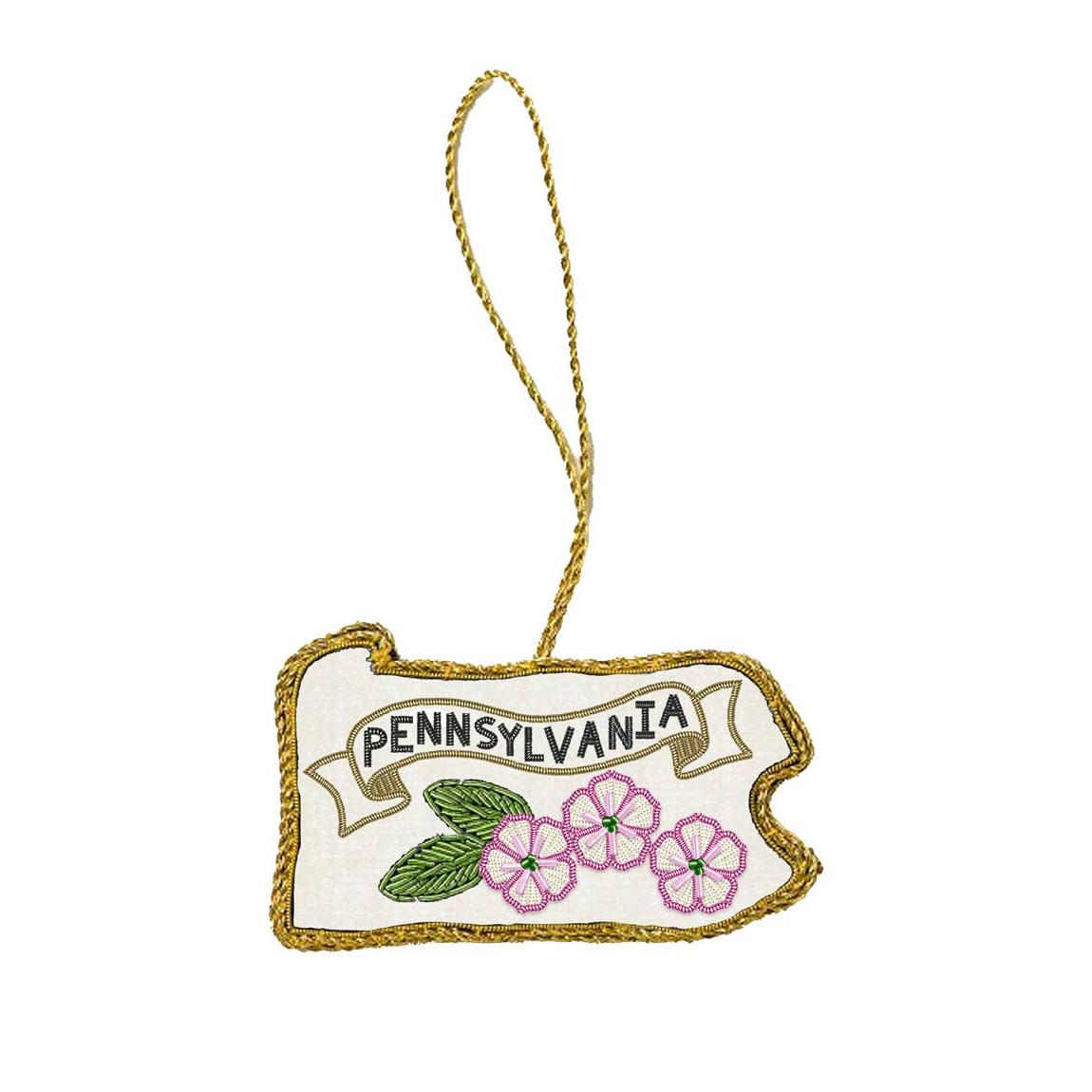 Pennsylvania State Mountain Laurel Beaded Fabric Ornament