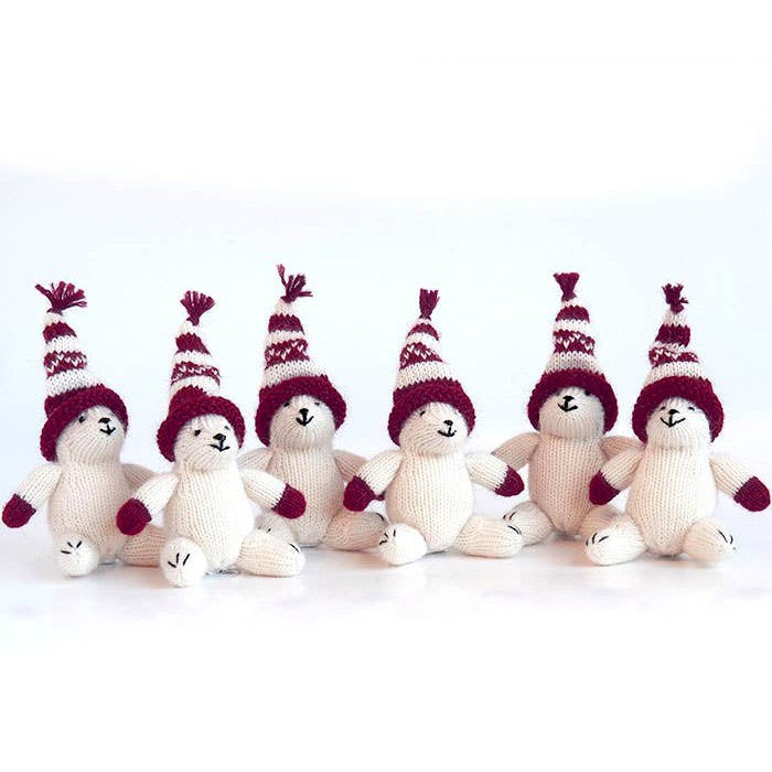 Polar Bear in Maroon Hat Ornament- Sold Individually