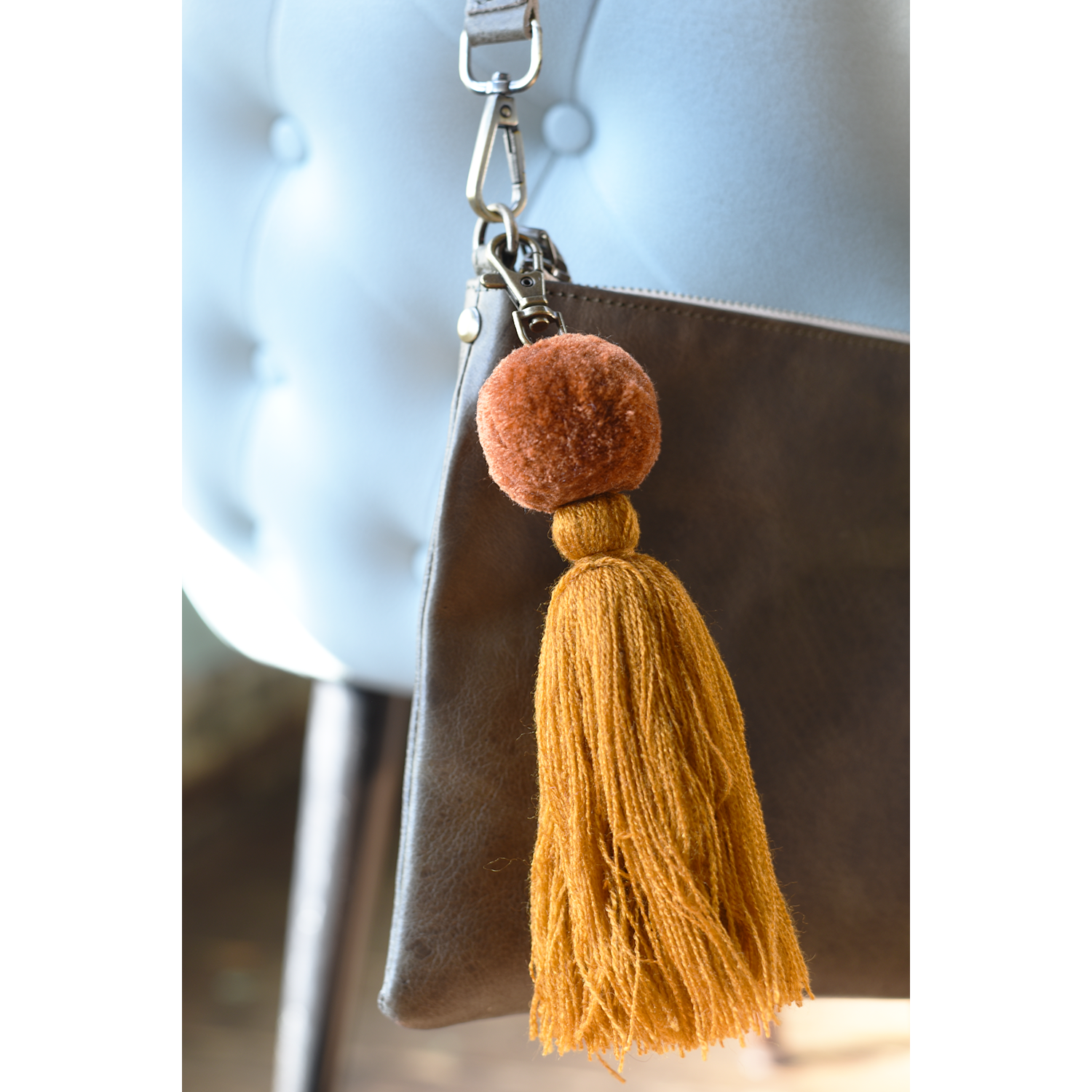 Pom Tassel Keychain in Burnt Orange
