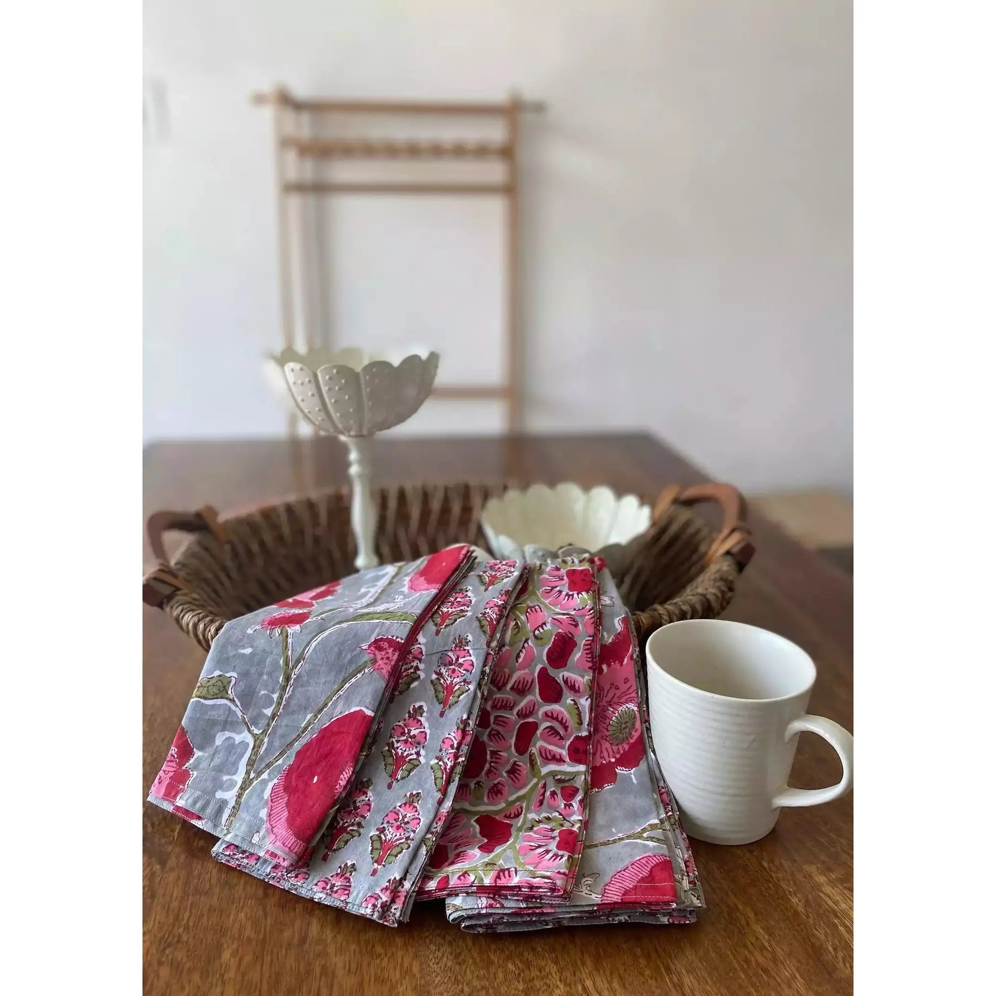 Poppy Pink and Grey Napkin Set