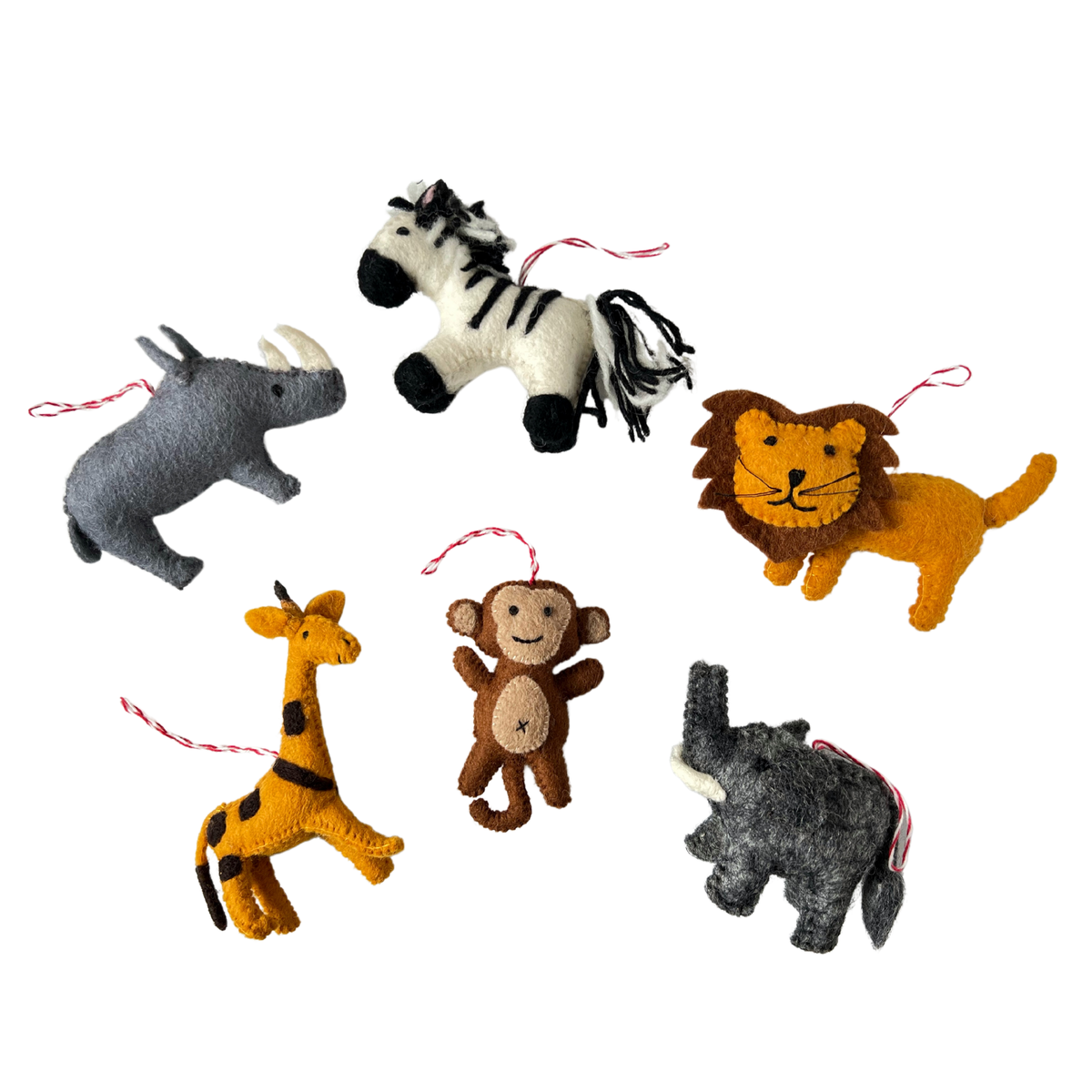 Safari Animal Felt Wool Ornament- Assorted Animals- Sold Individually