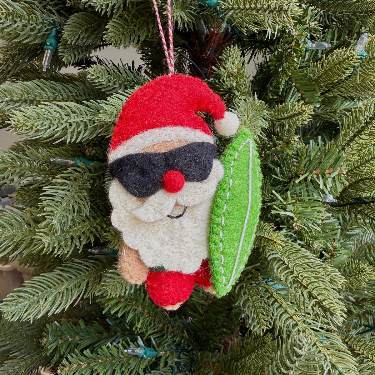 Santa with Surfboard Felt Wool Ornament