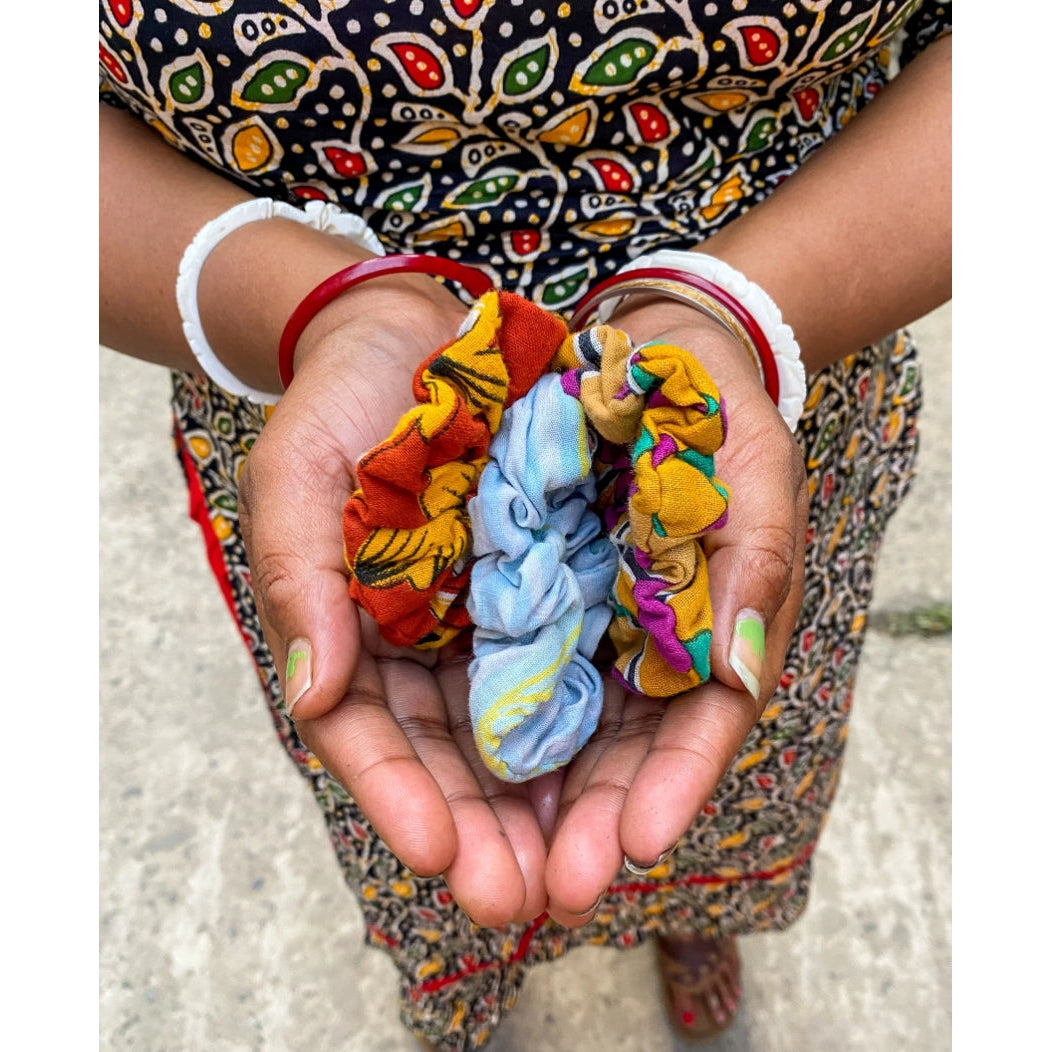 Saree Mini Scrunchie Set of 3 - Assorted Colors and Patterns